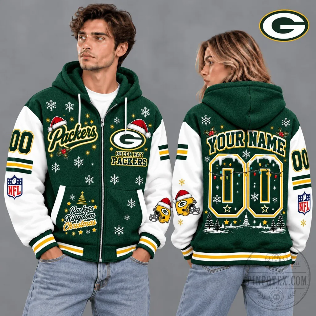 Green Bay Packers Christmas Snowflake Custom Name Number Zip Hoodie Green Bay Packers Christmas Snowflake Custom Name Number Zip Hoodie