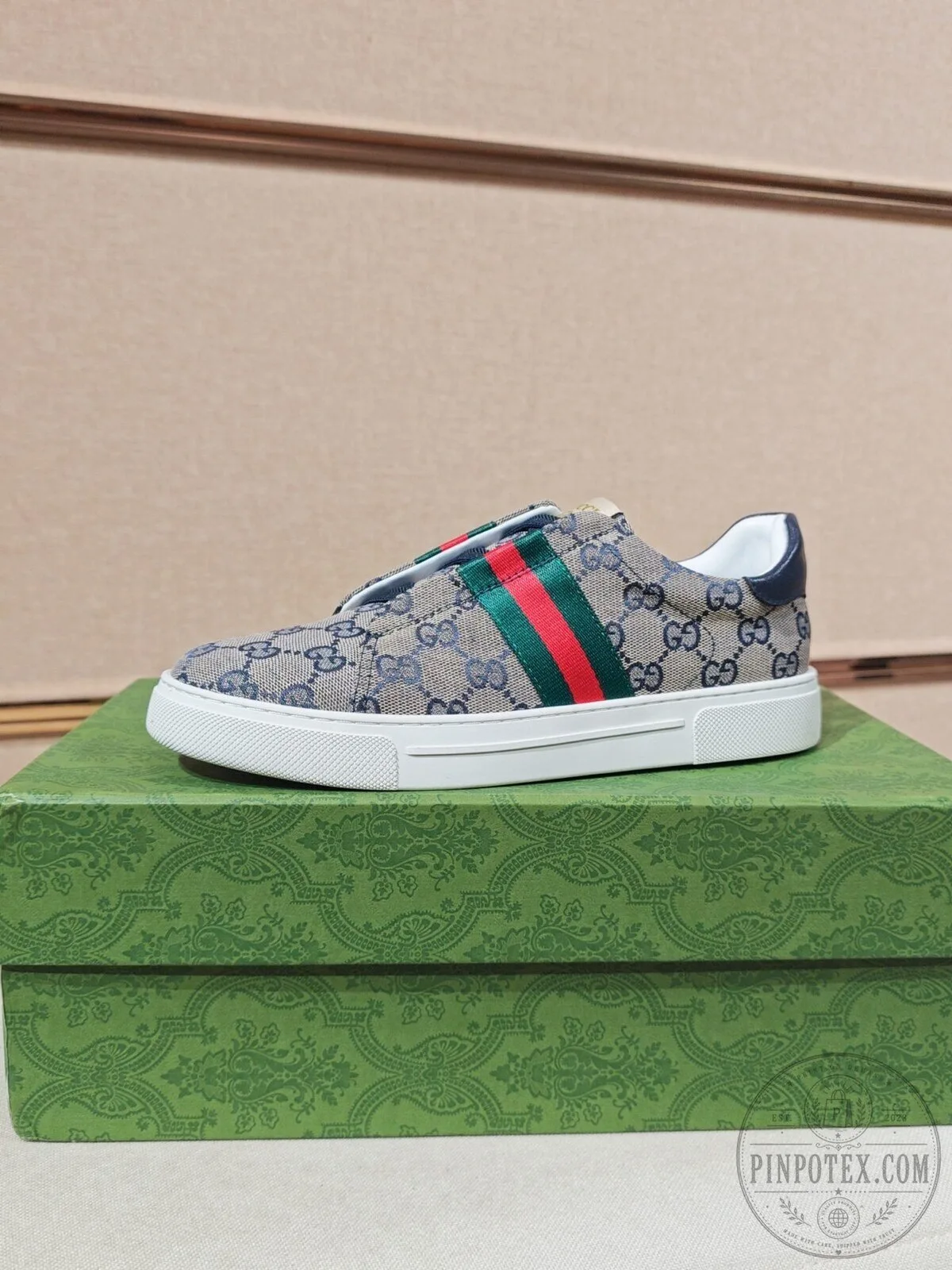 Gucci Monogrammed Canvas Low Top Sneakers with Red and Green Stripe Detail 10 Gucci Monogrammed Canvas Low Top Sneakers with Red and Green Stripe Detail