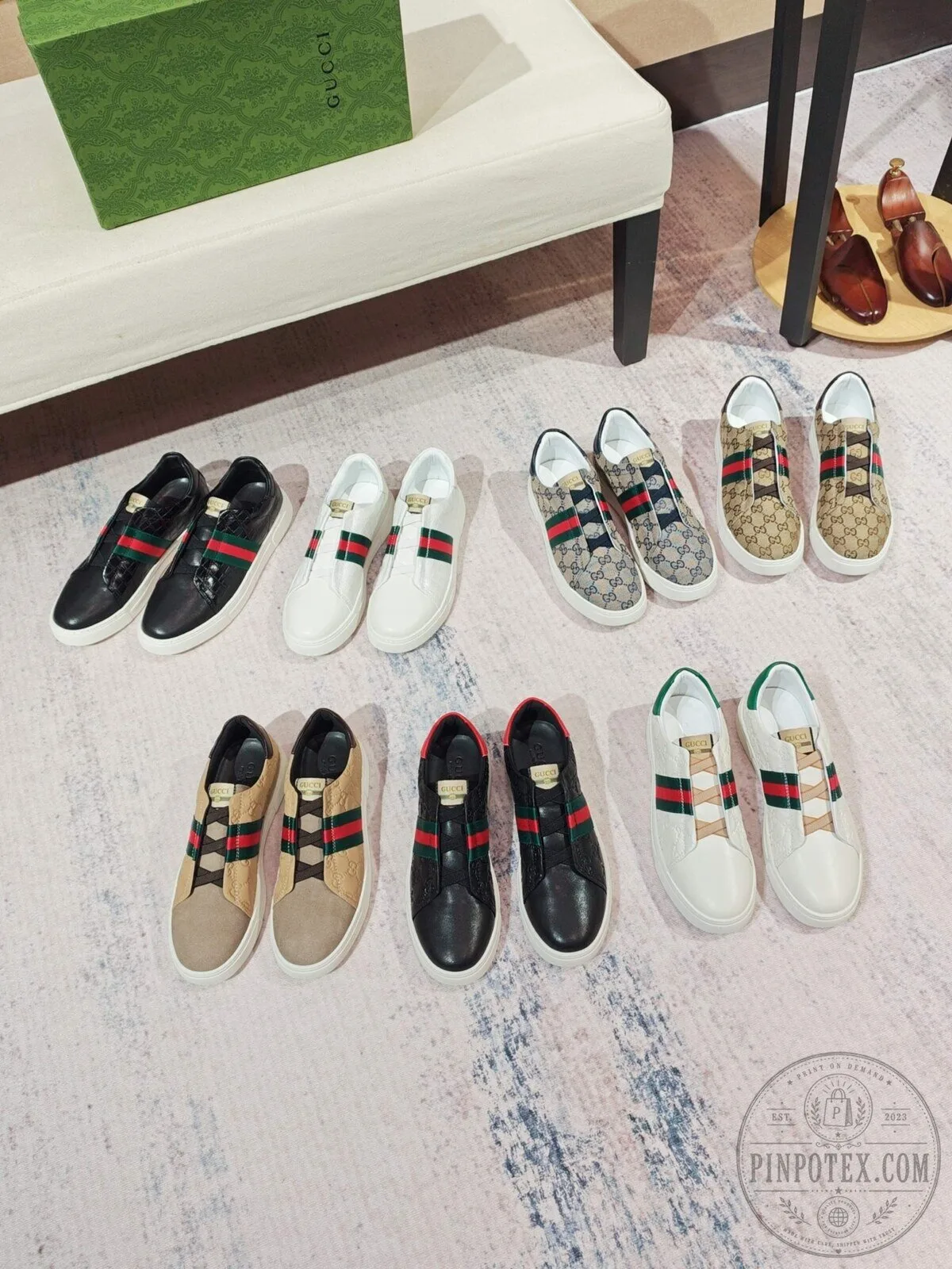 Gucci Monogrammed Canvas Low Top Sneakers with Red and Green Stripe Detail 12 Gucci Monogrammed Canvas Low Top Sneakers with Red and Green Stripe Detail