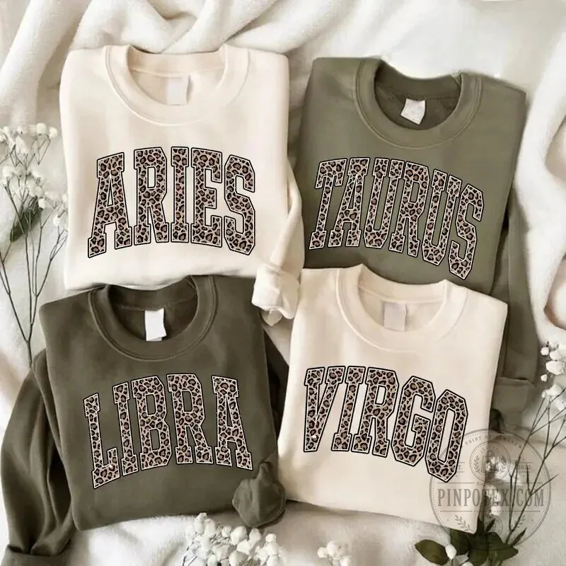 Zodiac Sign Leopard Print Astrology Aries Taurus Libra Virgo Sweatshirt