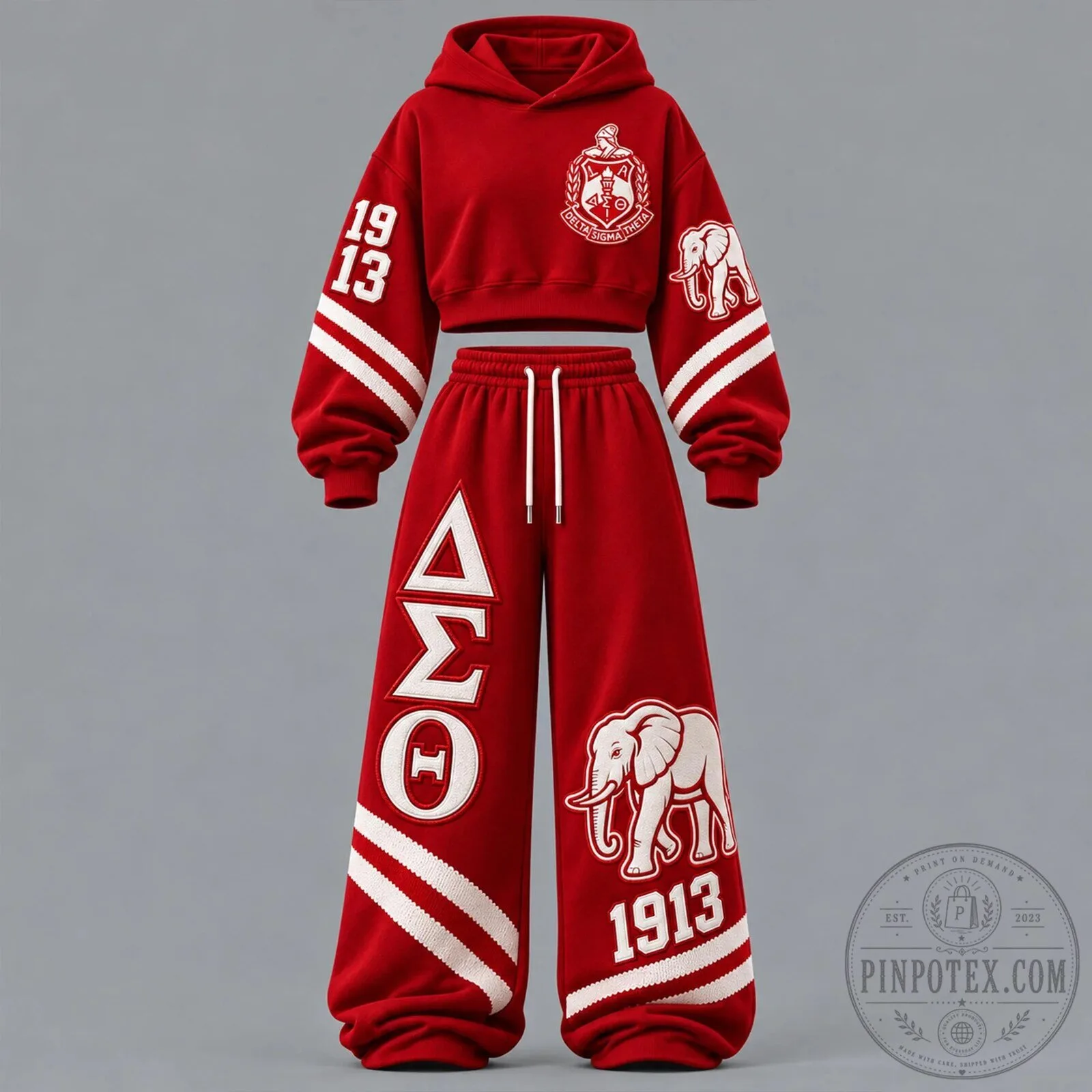 Delta Sigma Theta Sorority Elephant 1913 Red Cropped Hoodie and Pants Set