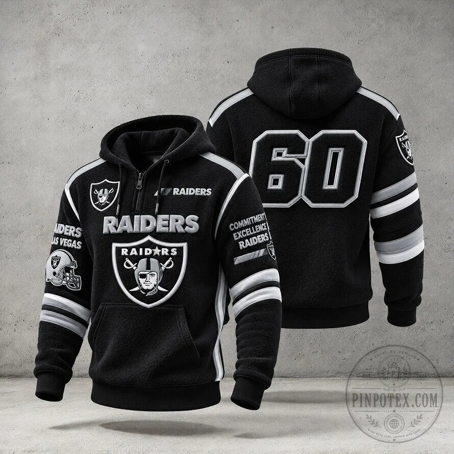 Las Vegas Raiders NFL Football Team Black and Silver Hoodie