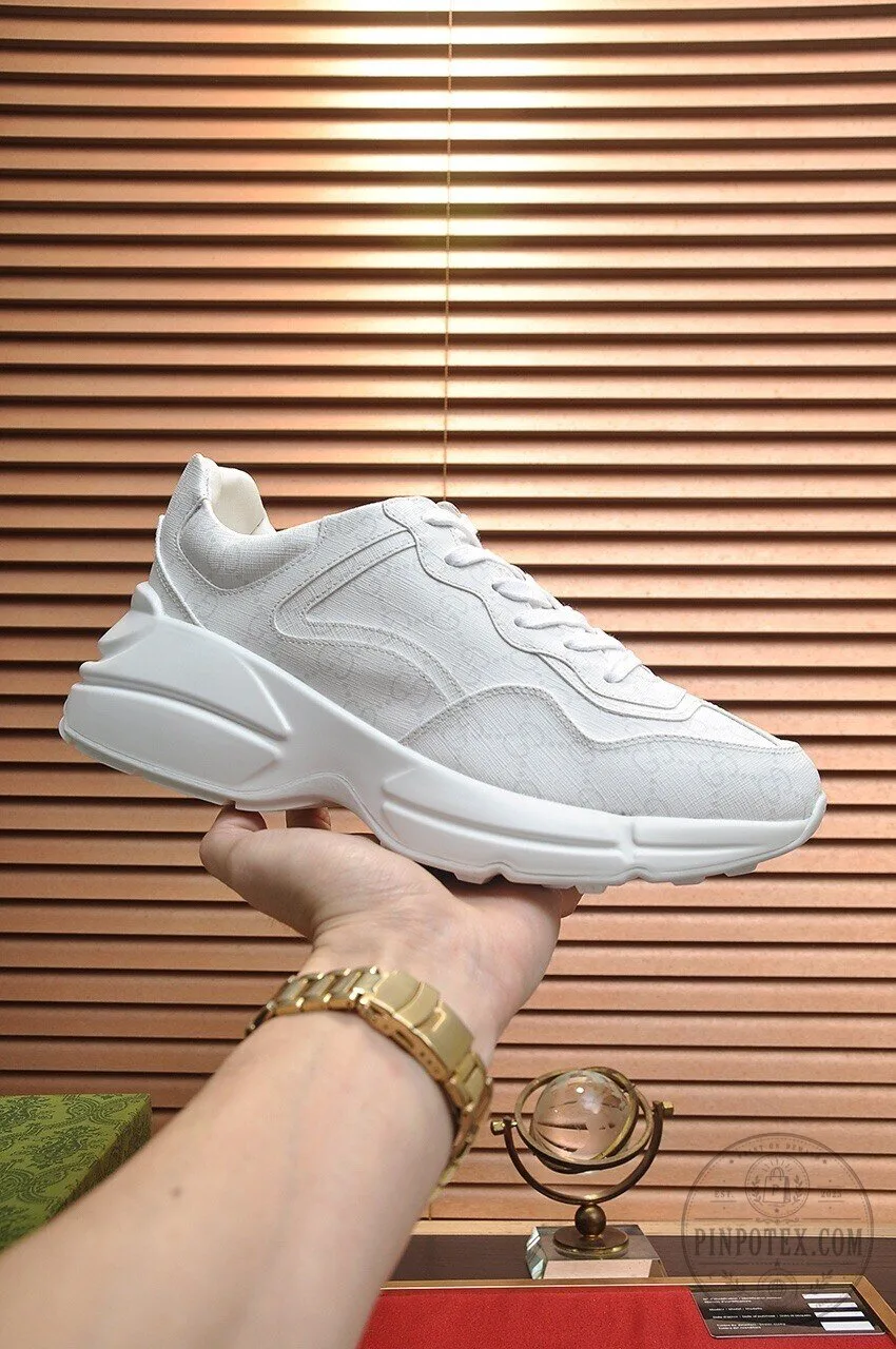 Gucci White Monogram Embossed Leather Chunky Sole Sneakers for Men