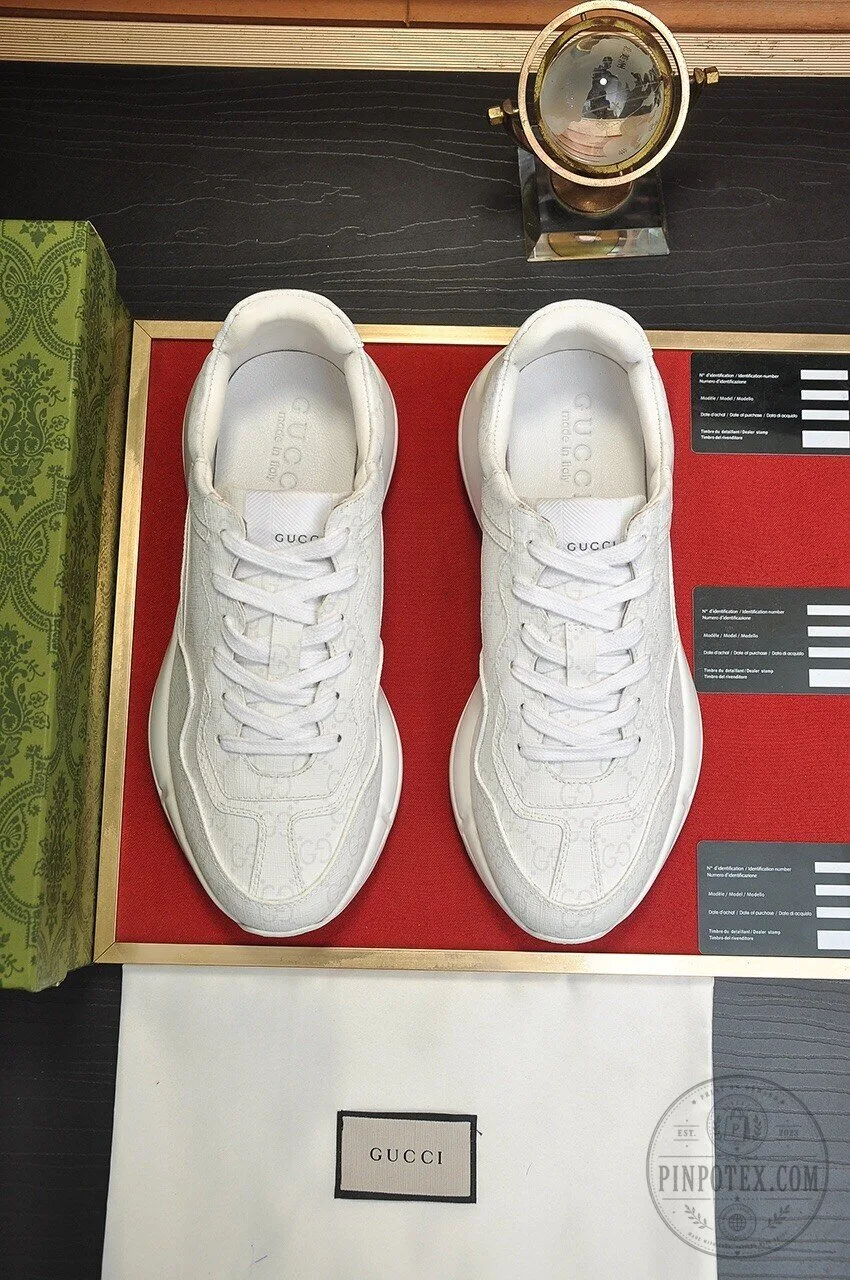 Gucci White Monogram Embossed Leather Chunky Sole Sneakers for Men 7 Gucci White Monogram Embossed Leather Chunky Sole Sneakers for Men