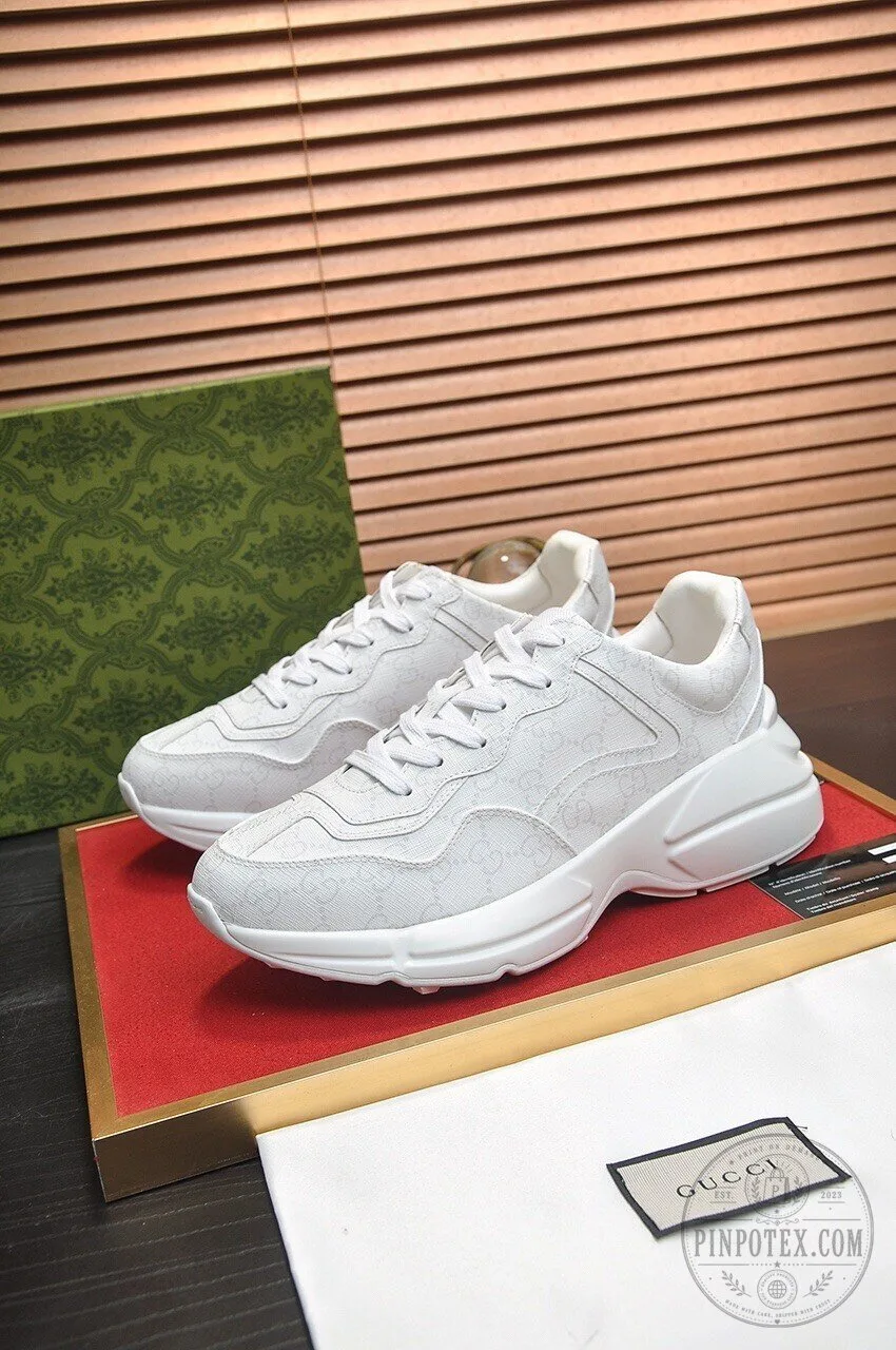 Gucci White Monogram Embossed Leather Chunky Sole Sneakers for Men 8 Gucci White Monogram Embossed Leather Chunky Sole Sneakers for Men