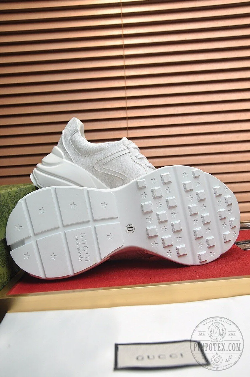 Gucci White Monogram Embossed Leather Chunky Sole Sneakers for Men 9 Gucci White Monogram Embossed Leather Chunky Sole Sneakers for Men