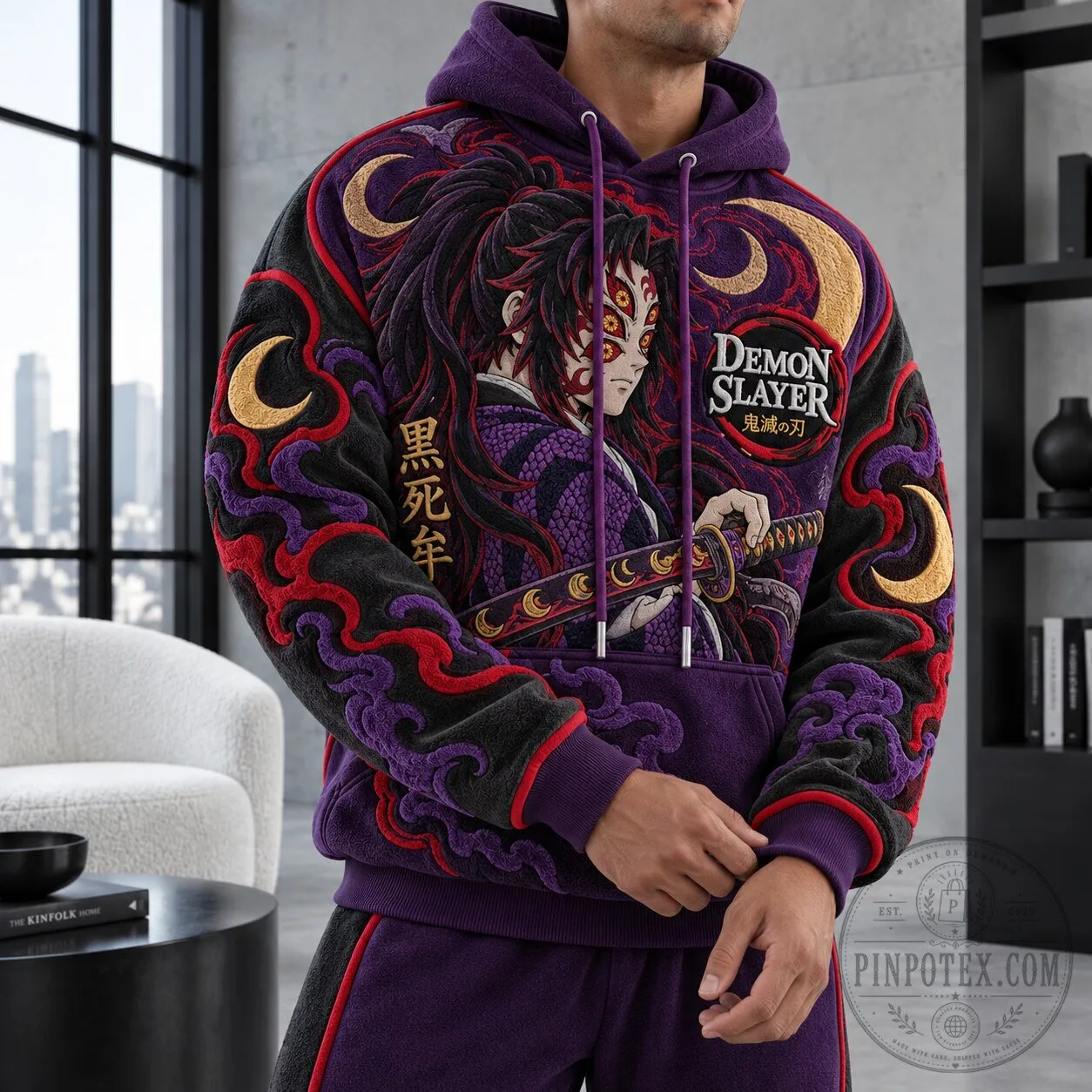 Demon Slayer Kokushibo Embroidered Hoodie