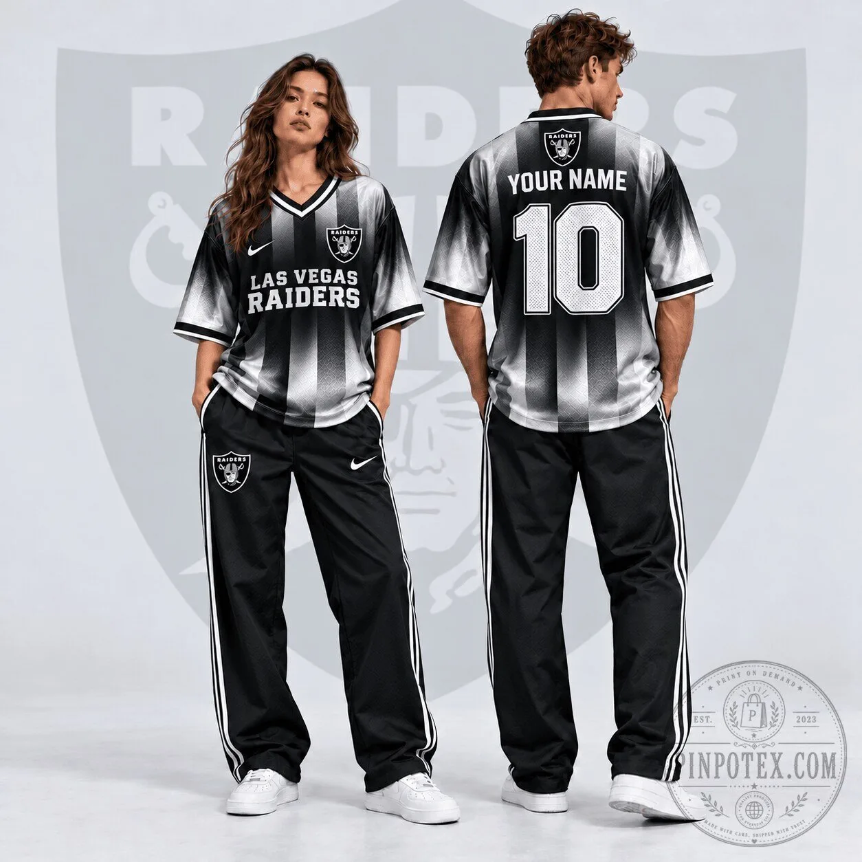 Las Vegas Raiders Custom Name Number Gradient Shadow Football Jersey