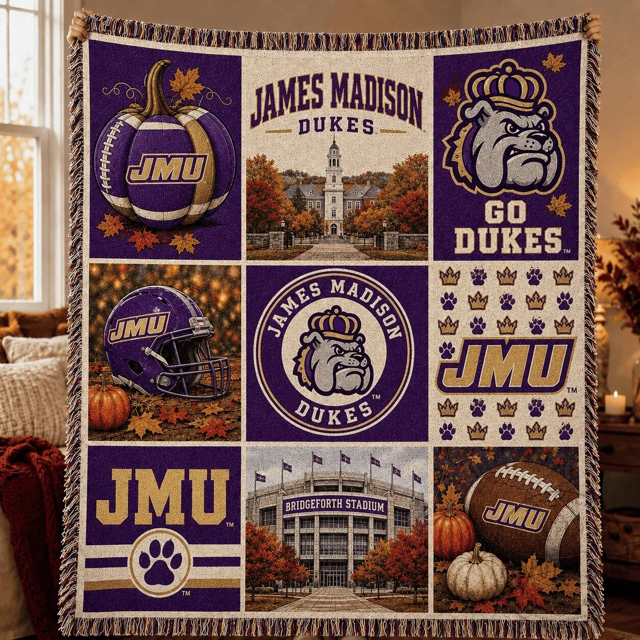 James Madison Dukes Football Team Sports Fan Throw Blanket