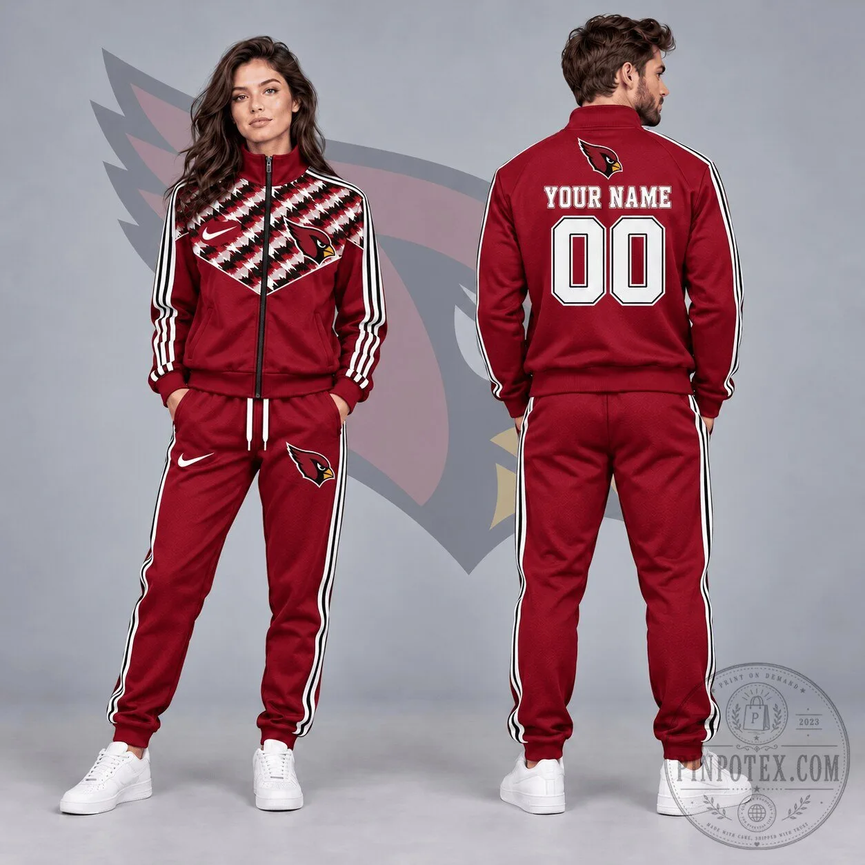 Arizona Cardinals Custom Name Number Tribal Chevron Full Zip Tracksuit Jacket