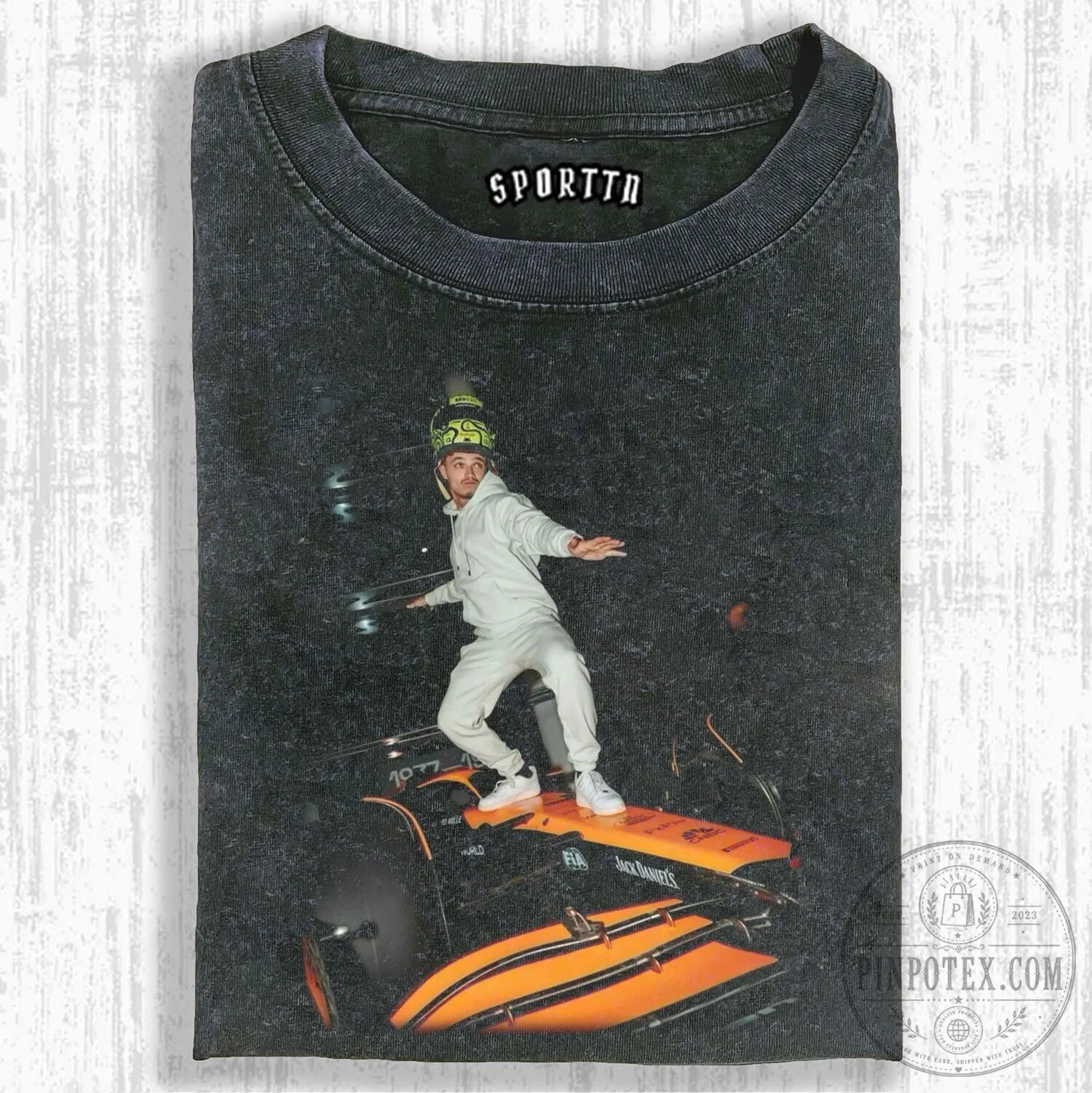 Lando Norris Formula One Racing Driver Surfing McLaren Car Graphic T-Shirt