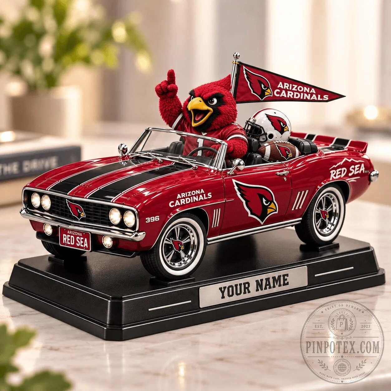 Arizona Cardinals NFL Mascot Convertible Car Figurine Custom Name Display