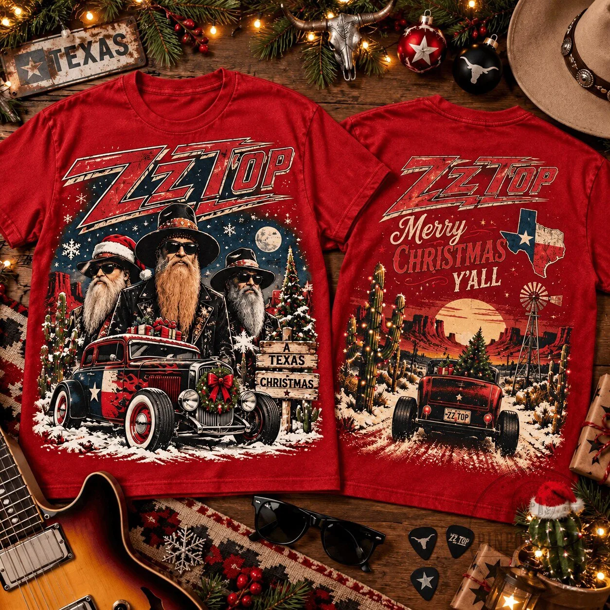 ZZ Top Texas Christmas Hot Rod T-Shirt