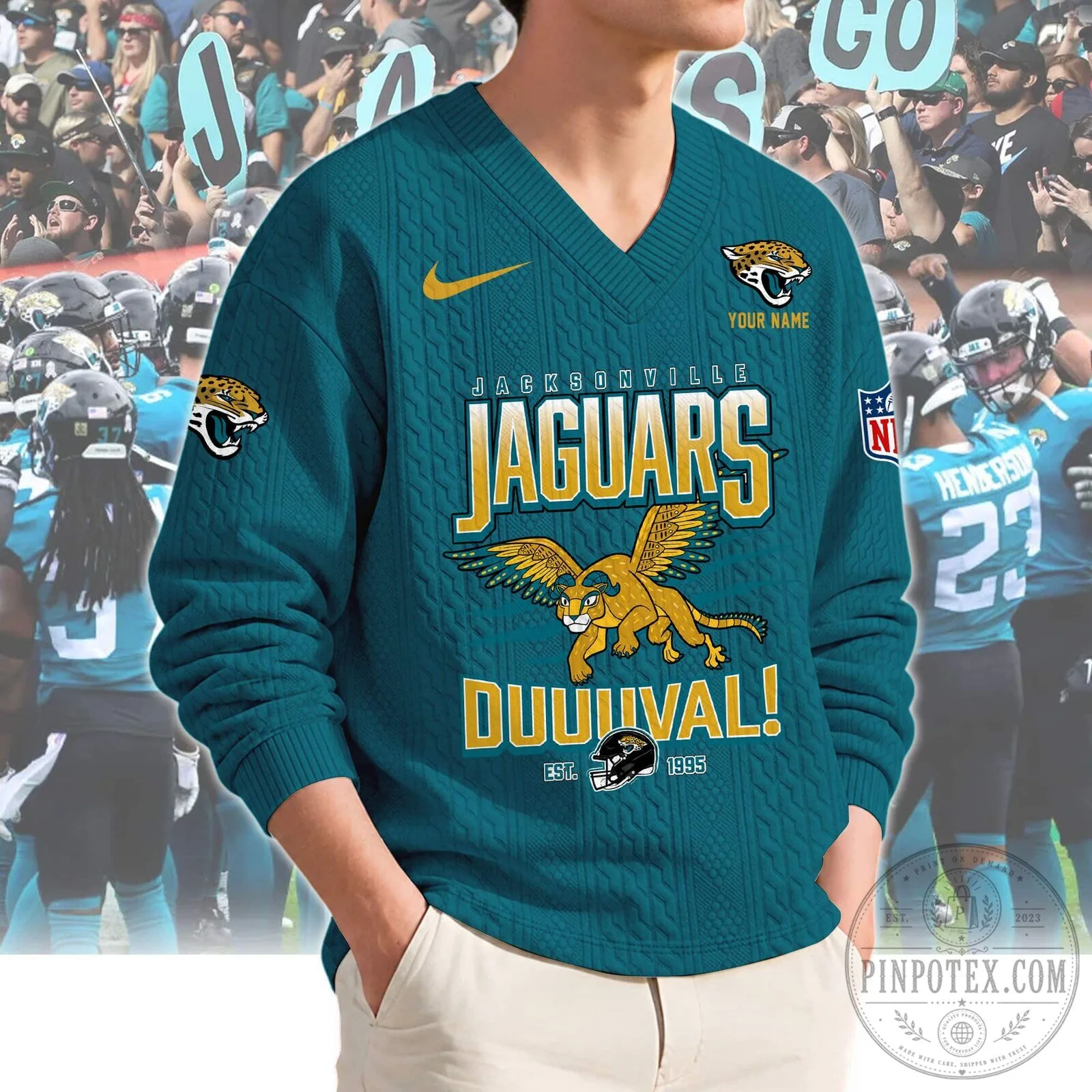 Jacksonville Jaguars NFL Football Team Logo Teal Knit Sweater
