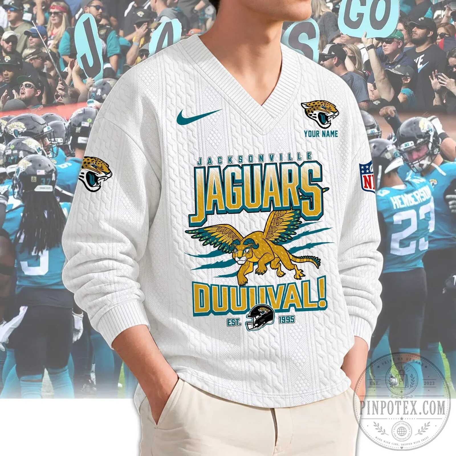 Jacksonville Jaguars NFL Football Team Logo Teal Knit Sweater 9 Jacksonville Jaguars NFL Football Team Logo Teal Knit Sweater