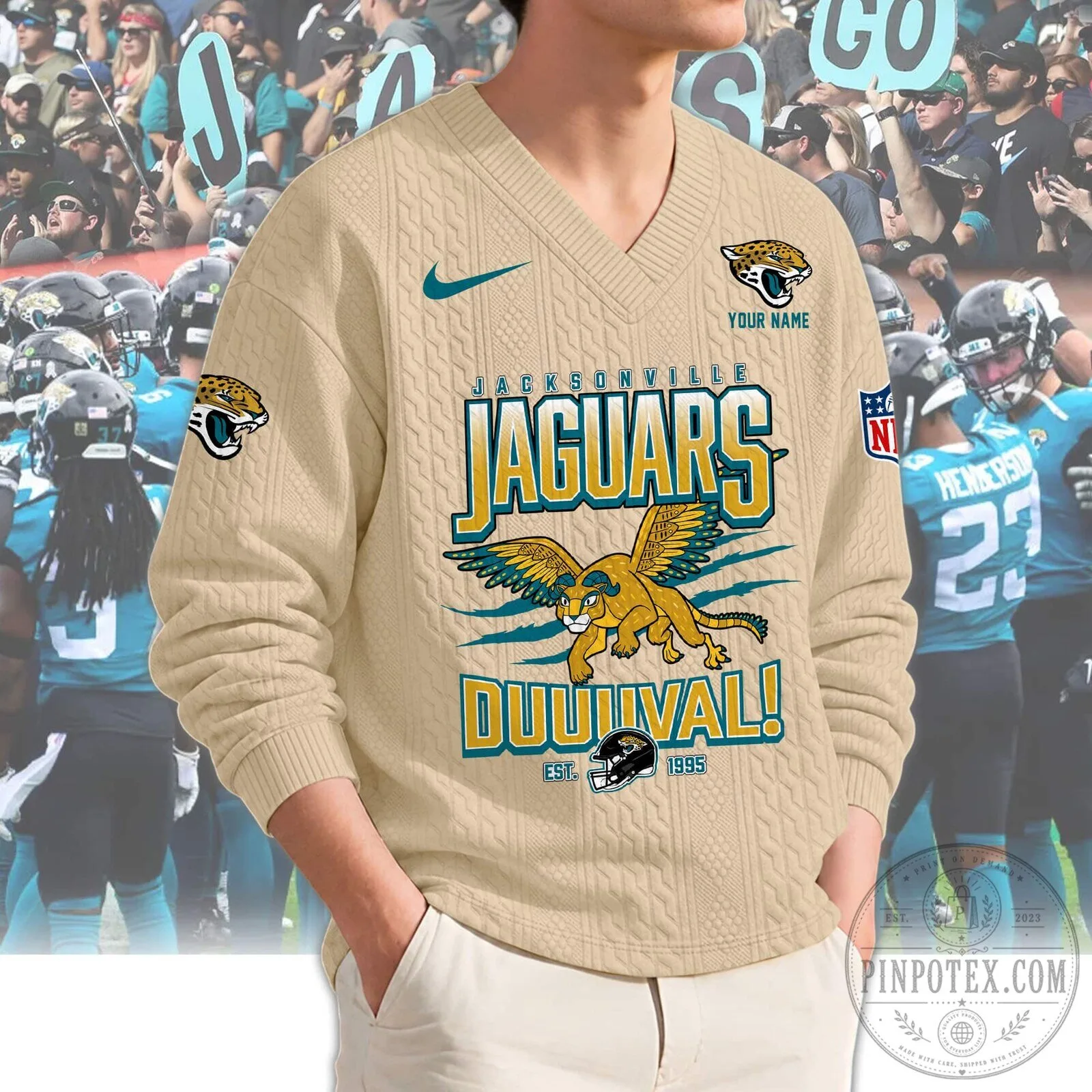 Jacksonville Jaguars NFL Football Team Logo Teal Knit Sweater 10 Jacksonville Jaguars NFL Football Team Logo Teal Knit Sweater