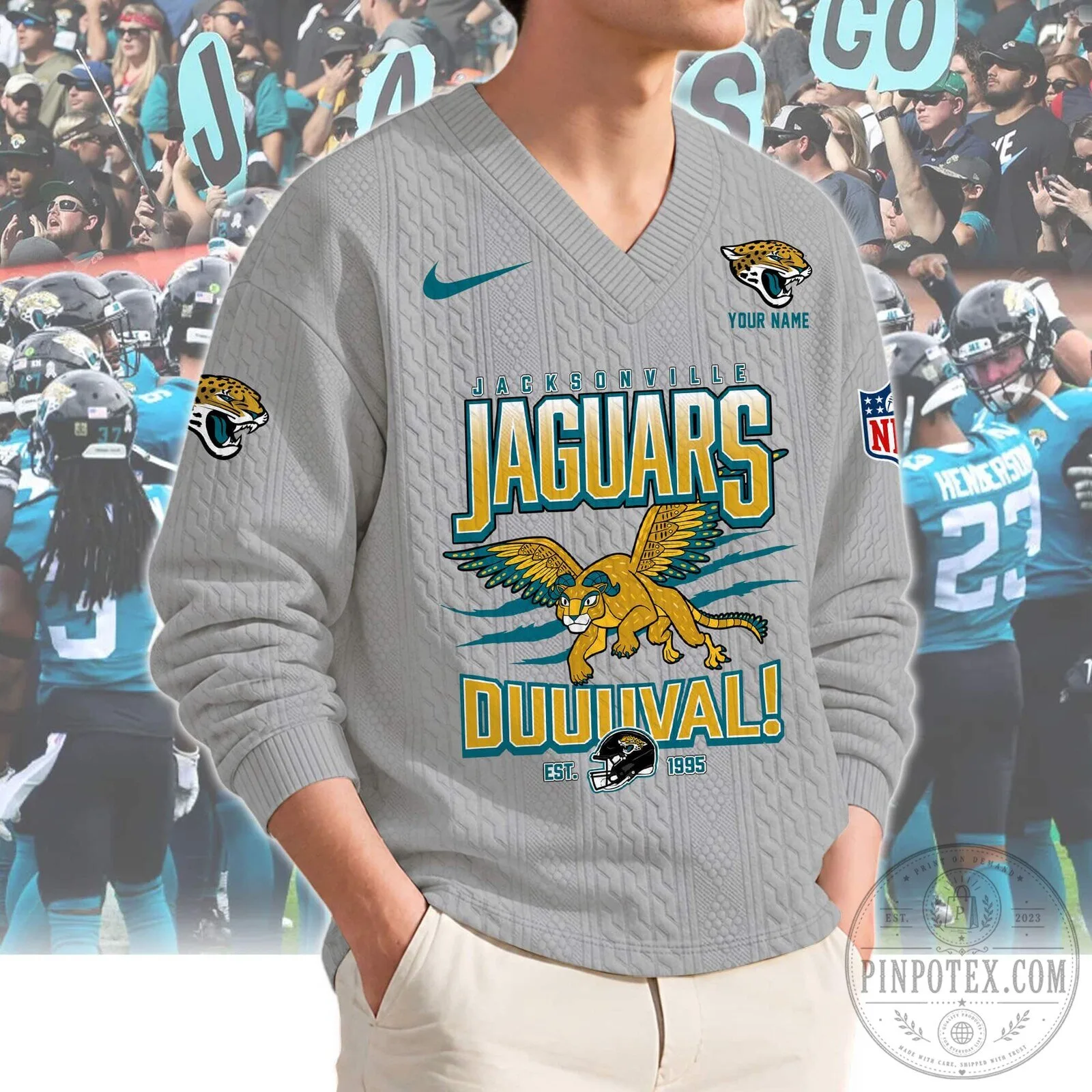 Jacksonville Jaguars NFL Football Team Logo Teal Knit Sweater 11 Jacksonville Jaguars NFL Football Team Logo Teal Knit Sweater