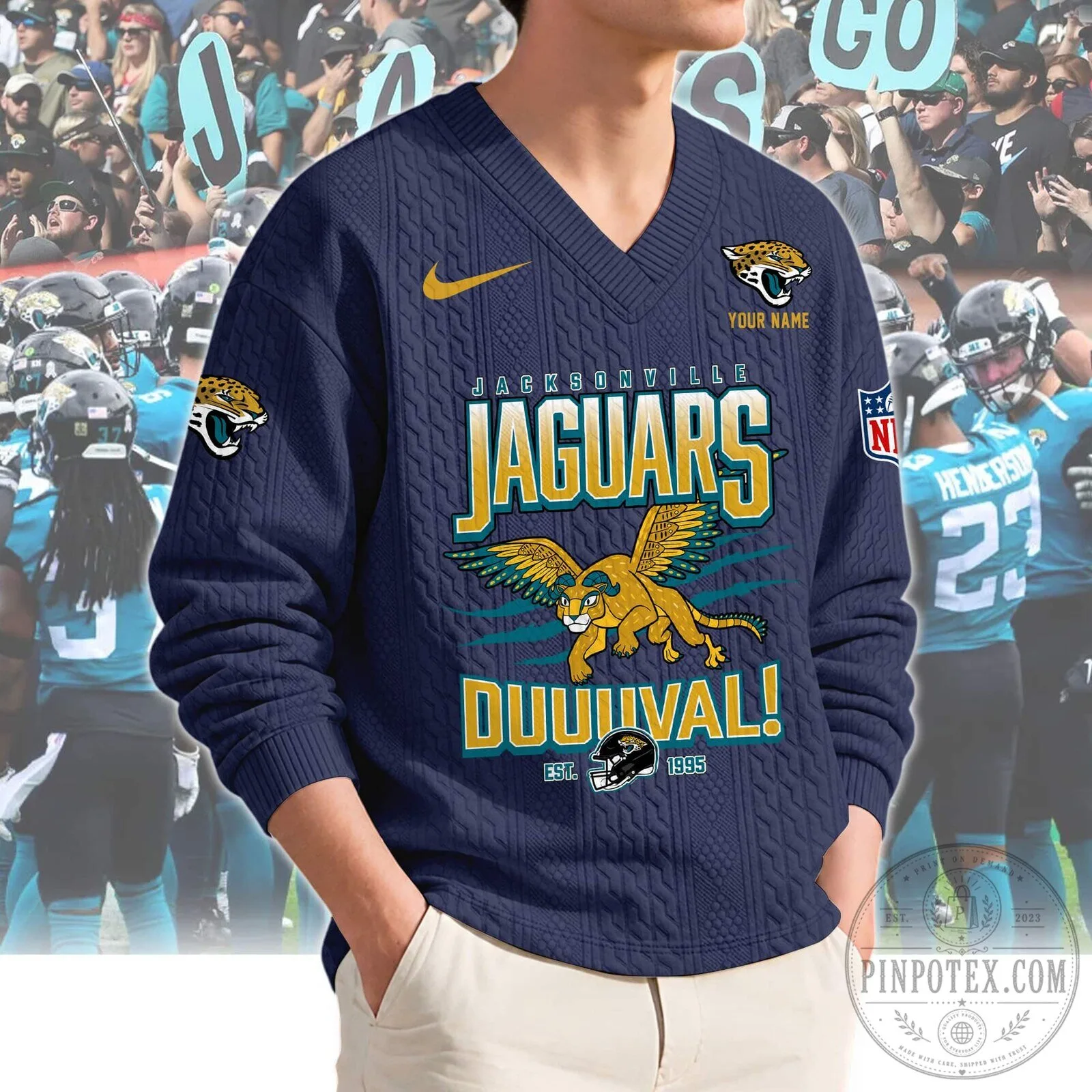 Jacksonville Jaguars NFL Football Team Logo Teal Knit Sweater 12 Jacksonville Jaguars NFL Football Team Logo Teal Knit Sweater