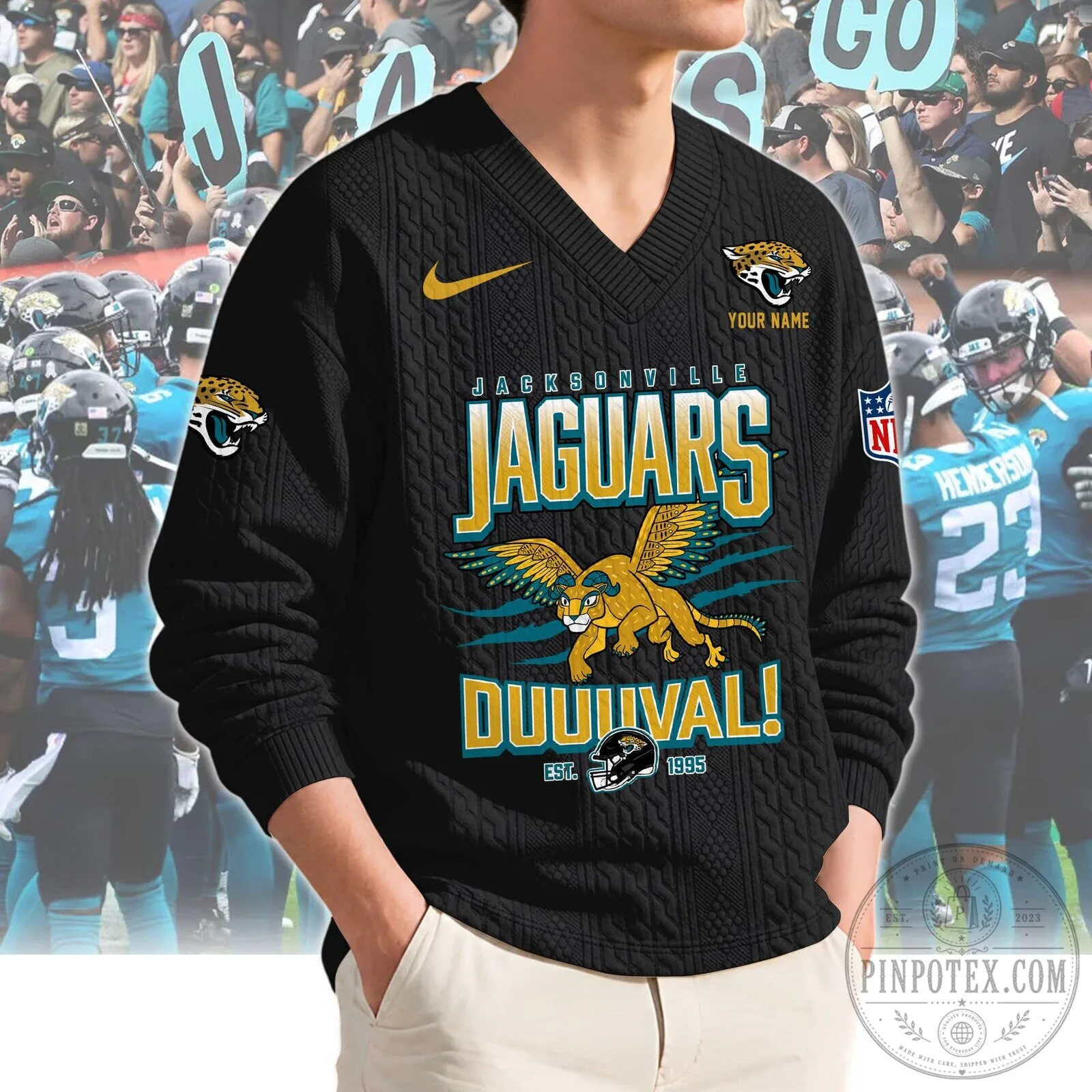 Jacksonville Jaguars NFL Football Team Logo Teal Knit Sweater 13 Jacksonville Jaguars NFL Football Team Logo Teal Knit Sweater