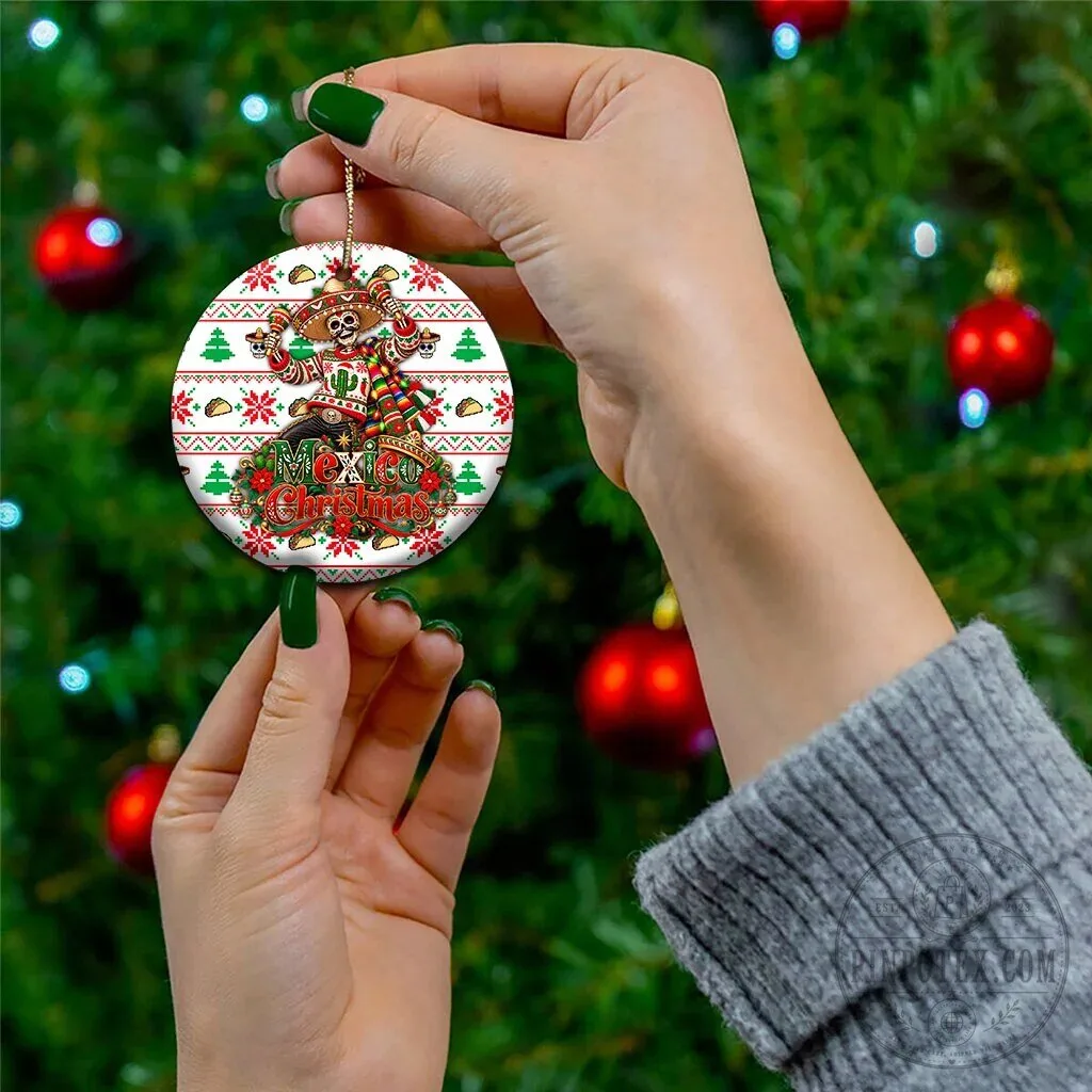Mexico Christmas Fiesta Skeleton Sombrero Ugly Fair Isle Ceramic Ornament 13 Mexico Christmas Fiesta Skeleton Sombrero Ugly Fair Isle Ceramic Ornament
