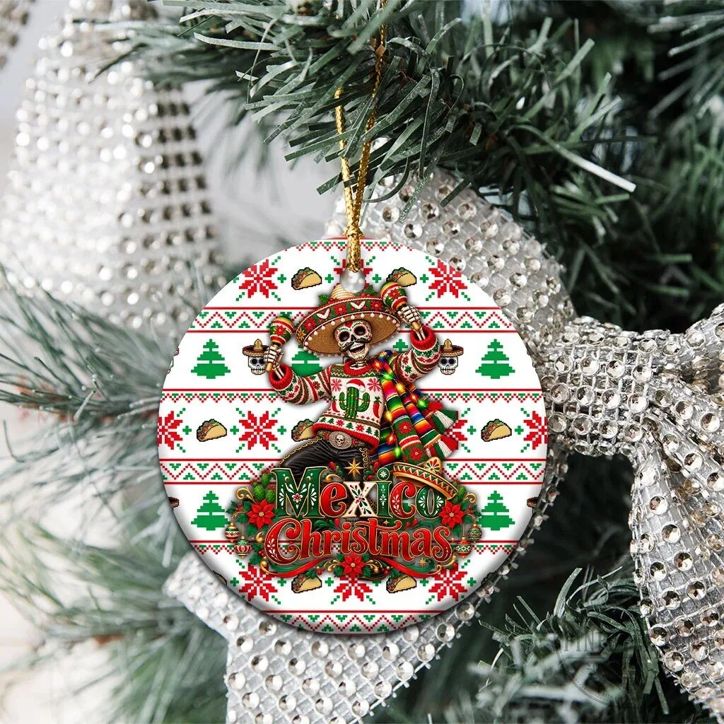 Mexico Christmas Fiesta Skeleton Sombrero Ugly Fair Isle Ceramic Ornament 14 Mexico Christmas Fiesta Skeleton Sombrero Ugly Fair Isle Ceramic Ornament