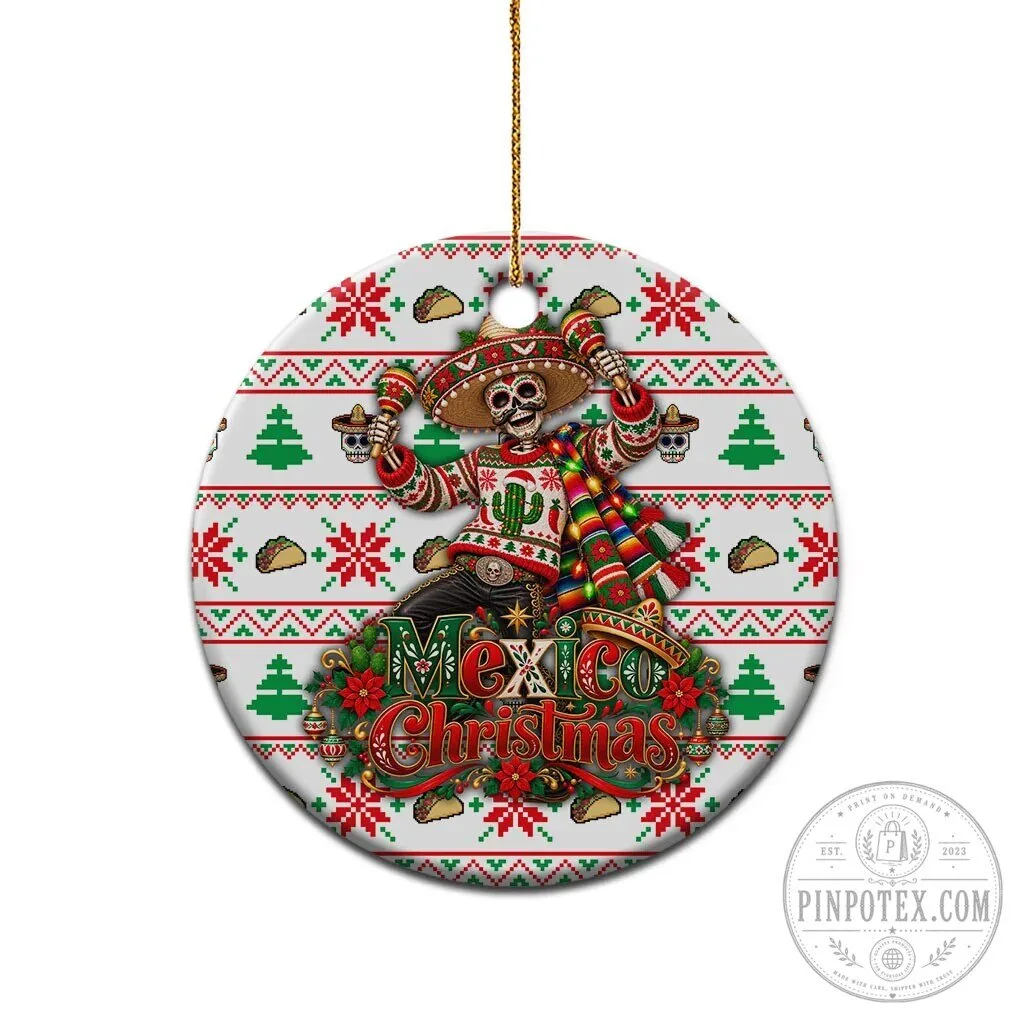 Mexico Christmas Fiesta Skeleton Sombrero Ugly Fair Isle Ceramic Ornament 15 Mexico Christmas Fiesta Skeleton Sombrero Ugly Fair Isle Ceramic Ornament