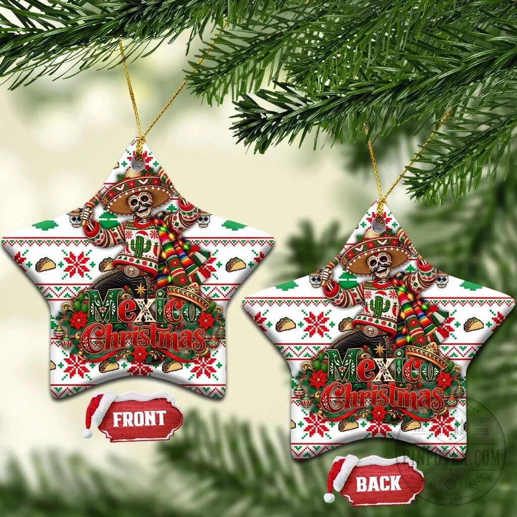 Mexico Christmas Fiesta Skeleton Sombrero Ugly Fair Isle Ceramic Ornament 20 Mexico Christmas Fiesta Skeleton Sombrero Ugly Fair Isle Ceramic Ornament