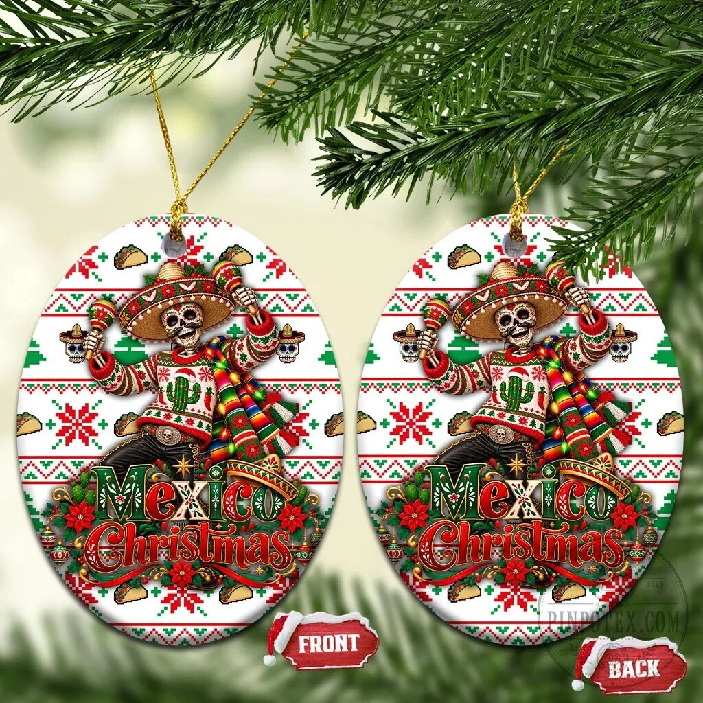 Mexico Christmas Fiesta Skeleton Sombrero Ugly Fair Isle Ceramic Ornament 21 Mexico Christmas Fiesta Skeleton Sombrero Ugly Fair Isle Ceramic Ornament