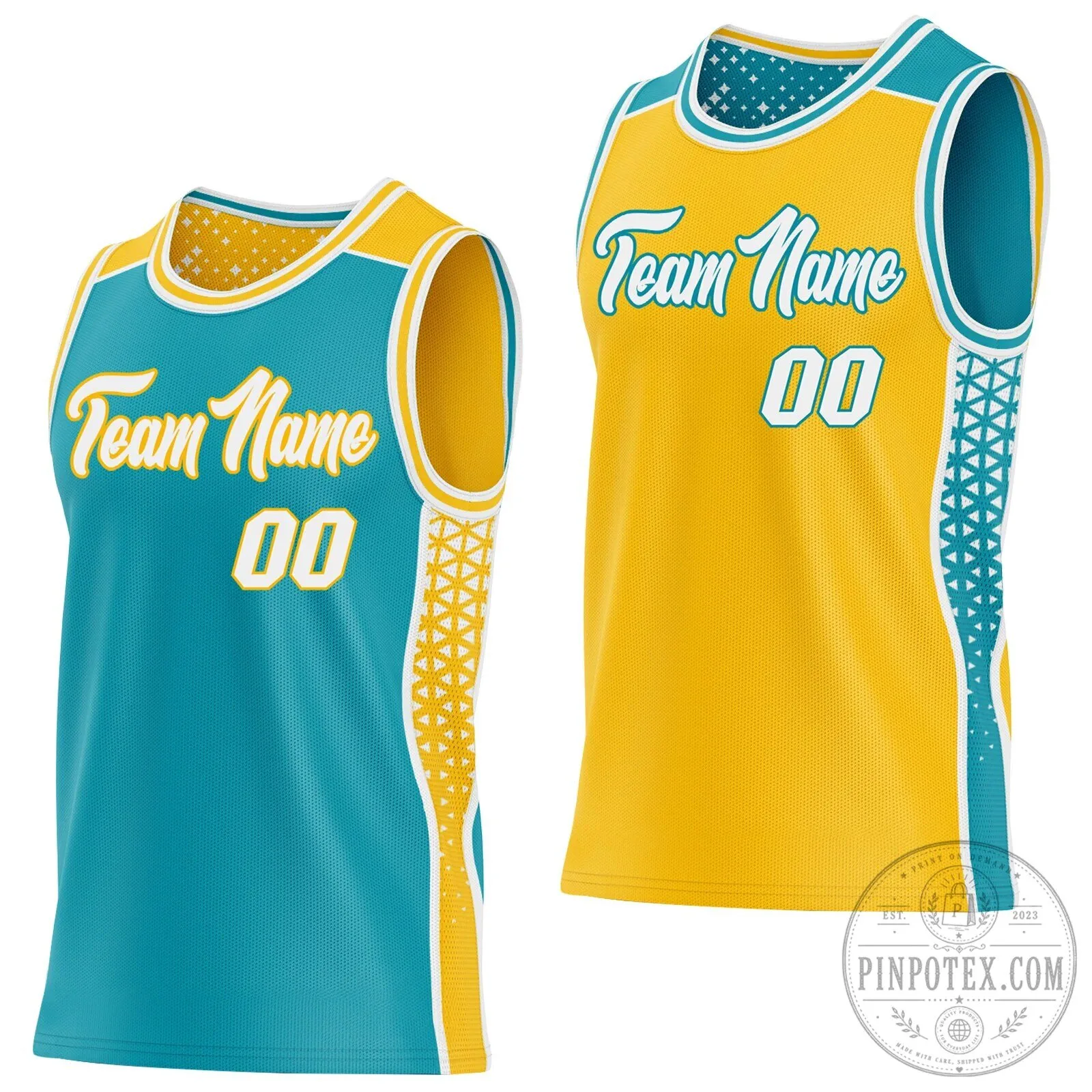 Custom Teal Yellow White Geometric Reversible Basketball Jersey 9 Custom Teal Yellow White Geometric Reversible Basketball Jersey