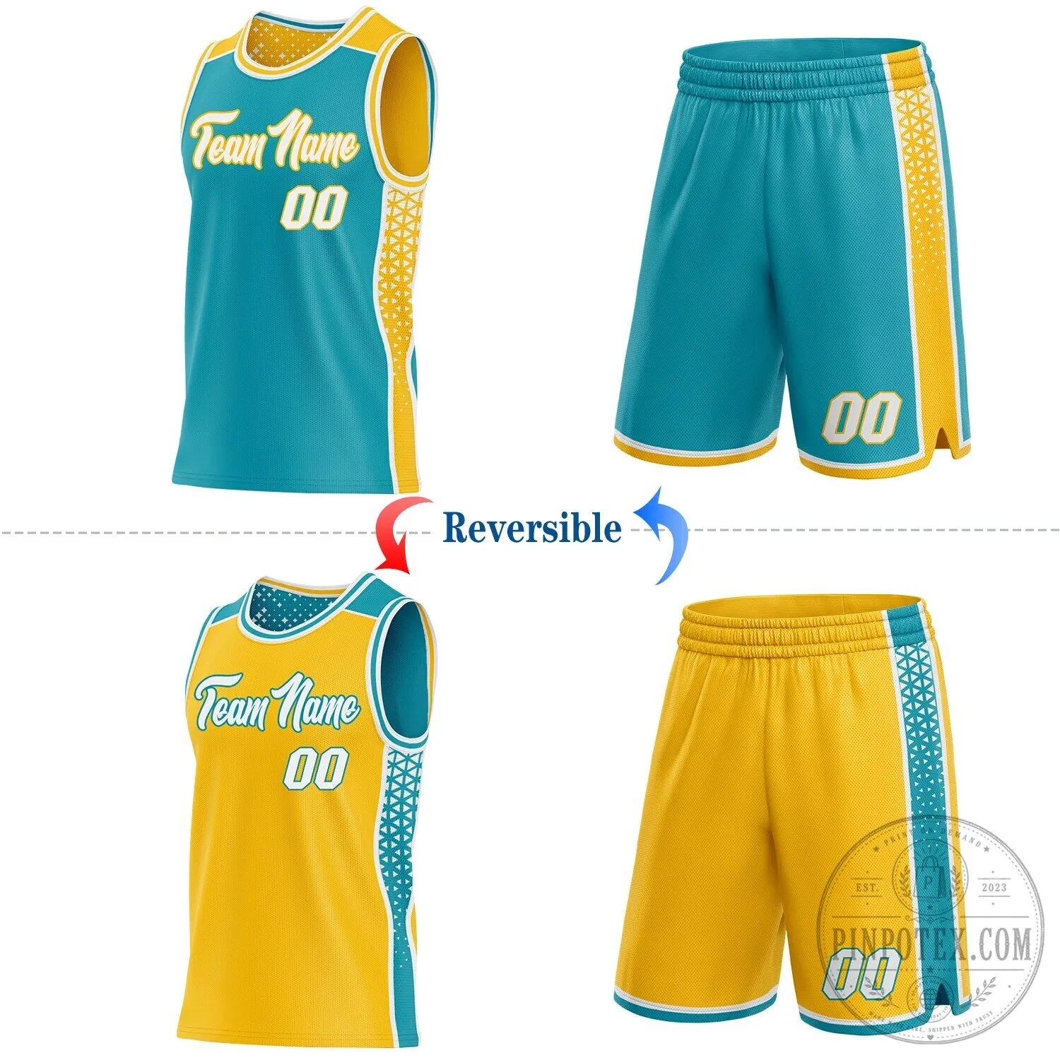 Custom Teal Yellow White Geometric Reversible Basketball Jersey 10 Custom Teal Yellow White Geometric Reversible Basketball Jersey