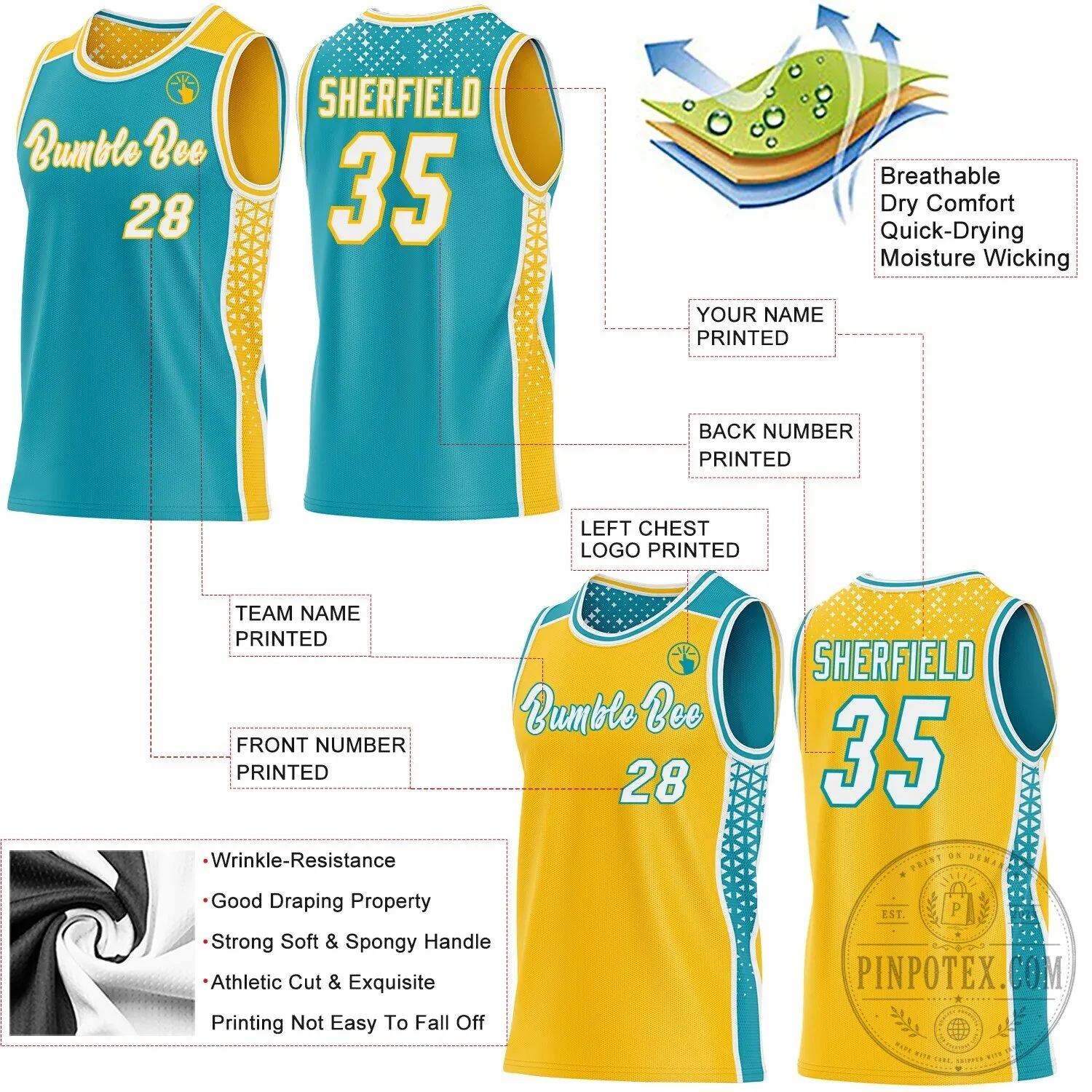 Custom Teal Yellow White Geometric Reversible Basketball Jersey 13 Custom Teal Yellow White Geometric Reversible Basketball Jersey