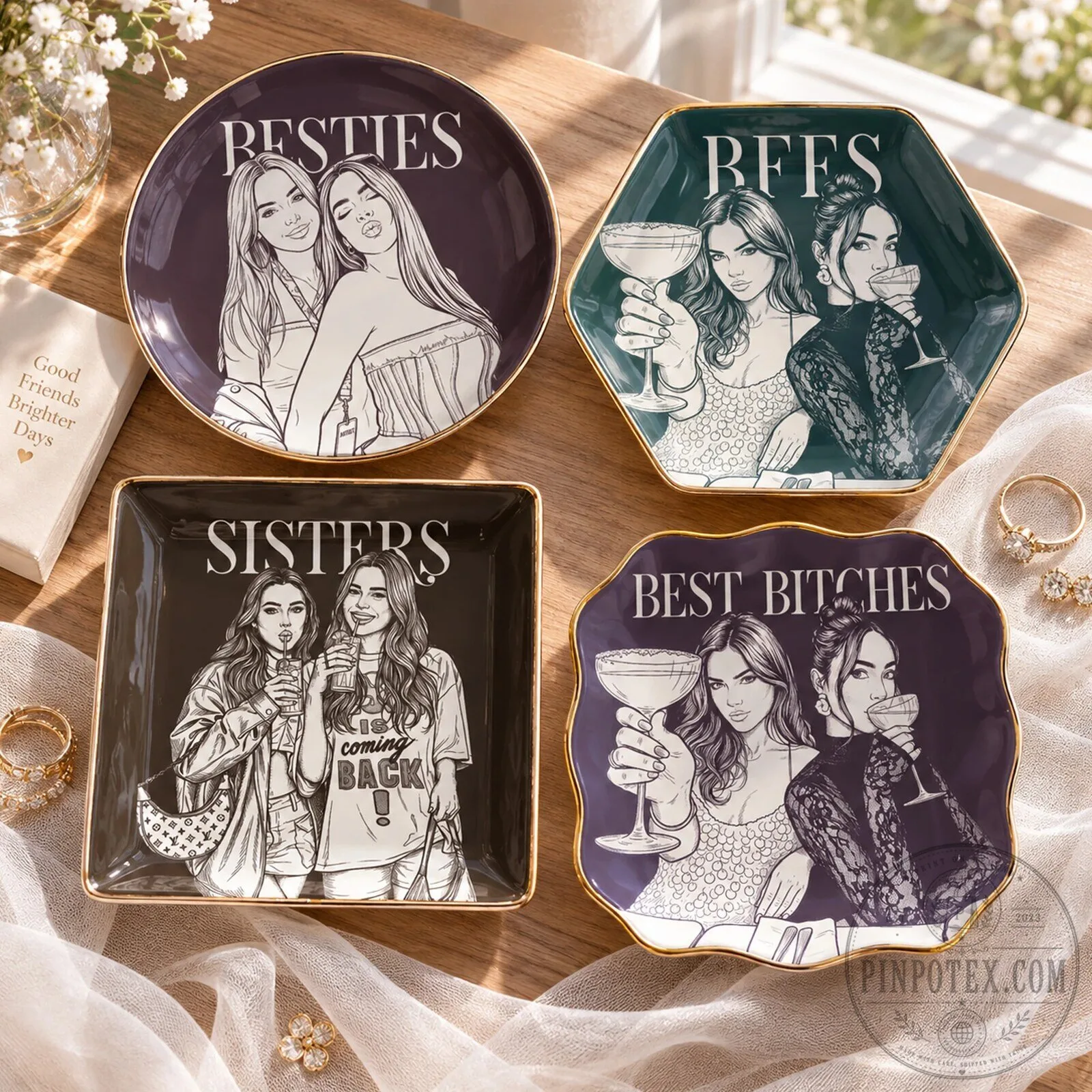 Best Bitches Friendship Trinket Dish Personalized Jewelry Tray