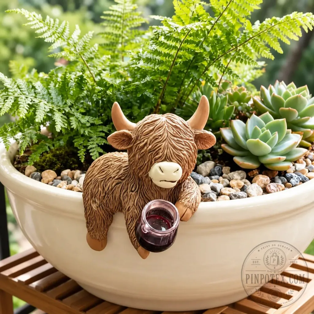 Highland Cow Drinking Wine Planter Sitter Garden Decoration Highland Cow Drinking Wine Planter Sitter Garden Decoration