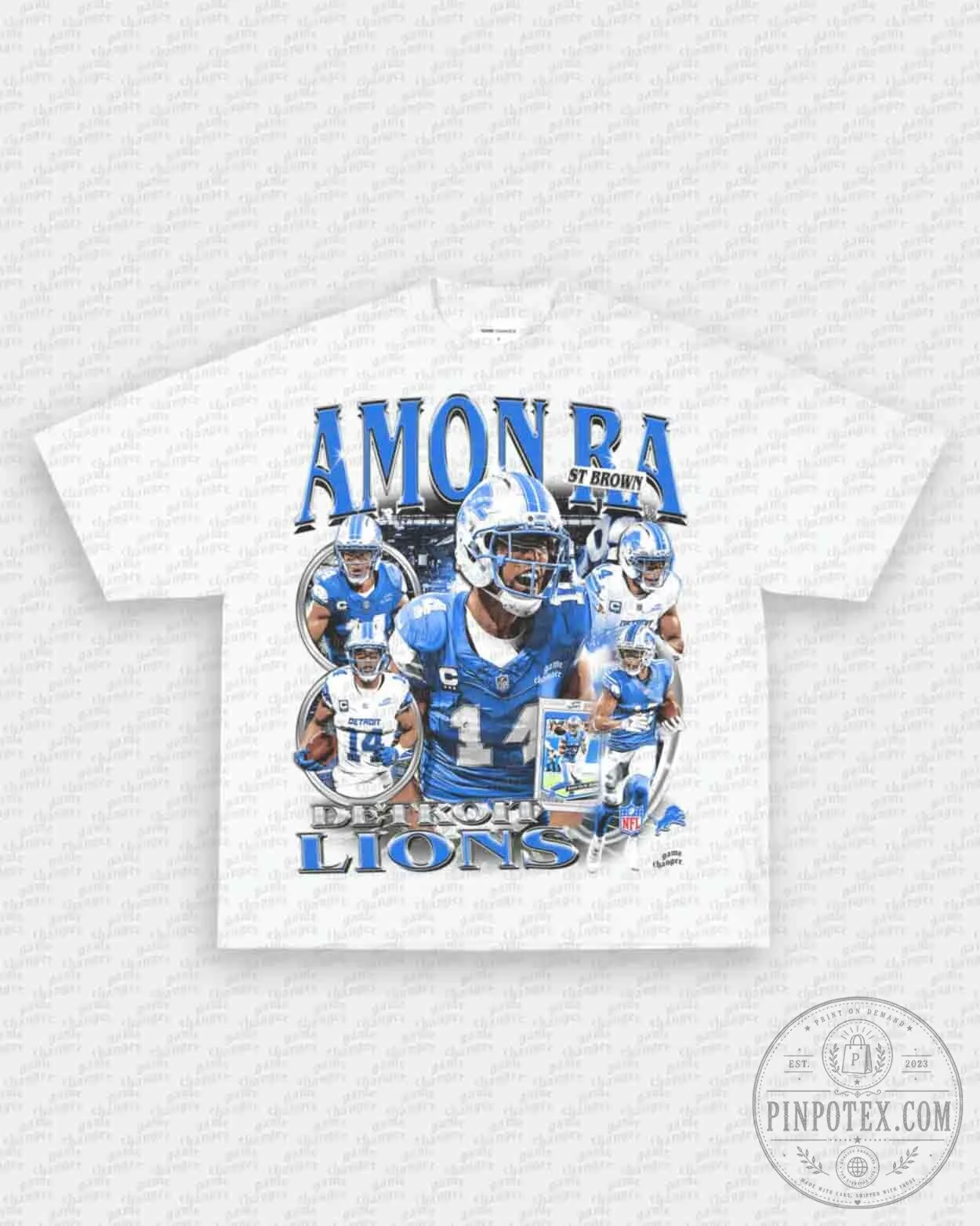Amon-Ra St. Brown Detroit Lions Football Collage Graphic T-Shirt 2 Amon-Ra St. Brown Detroit Lions Football Collage Graphic T-Shirt