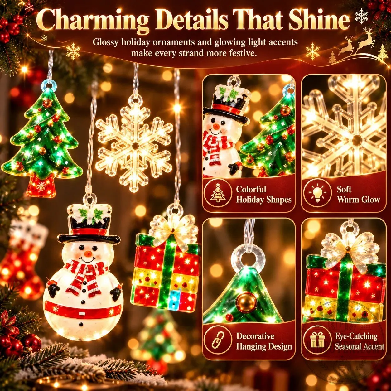 Christmas Ornament Curtain Lights Holiday Window Display Decorations 13 Christmas Ornament Curtain Lights Holiday Window Display Decorations