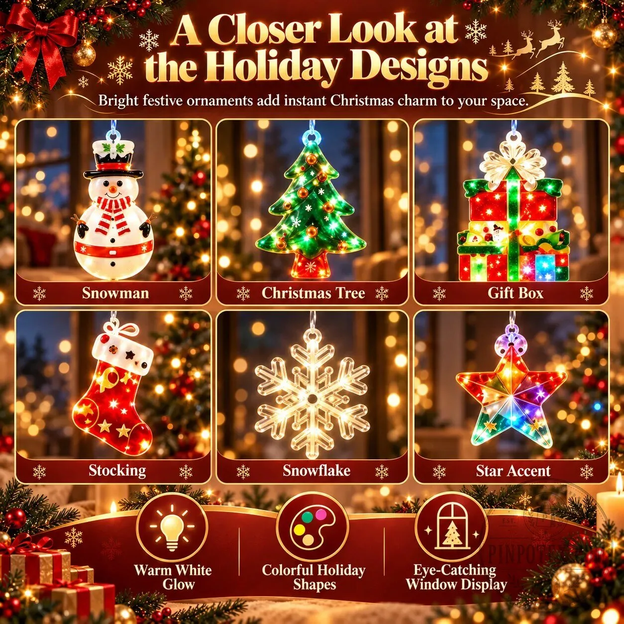 Christmas Ornament Curtain Lights Holiday Window Display Decorations 17 Christmas Ornament Curtain Lights Holiday Window Display Decorations