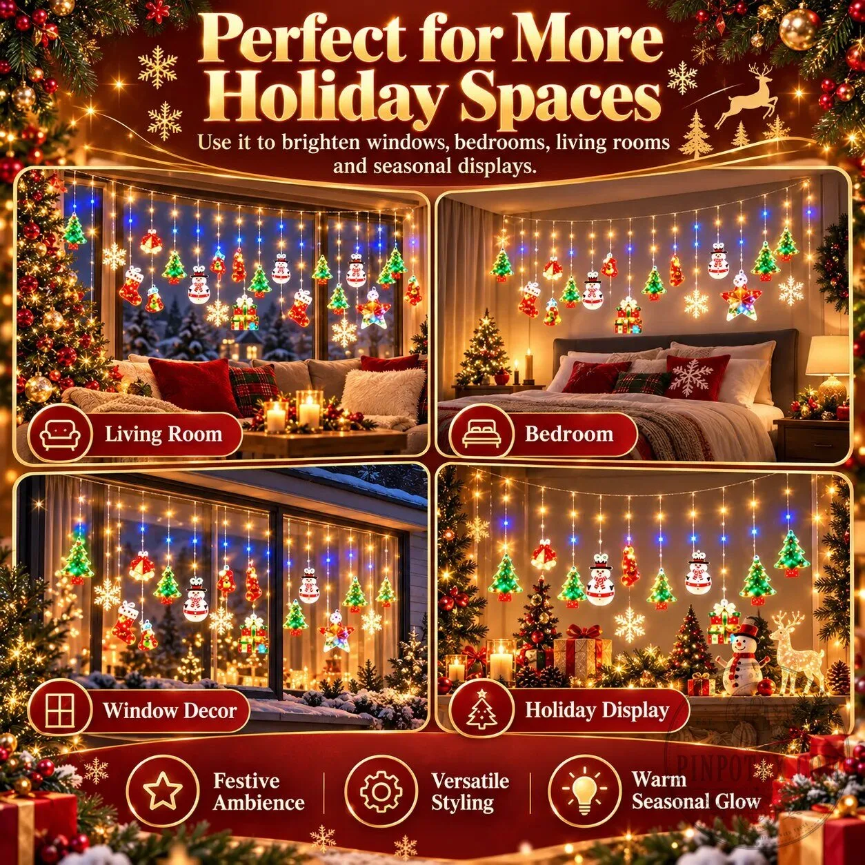 Christmas Ornament Curtain Lights Holiday Window Display Decorations 19 Christmas Ornament Curtain Lights Holiday Window Display Decorations