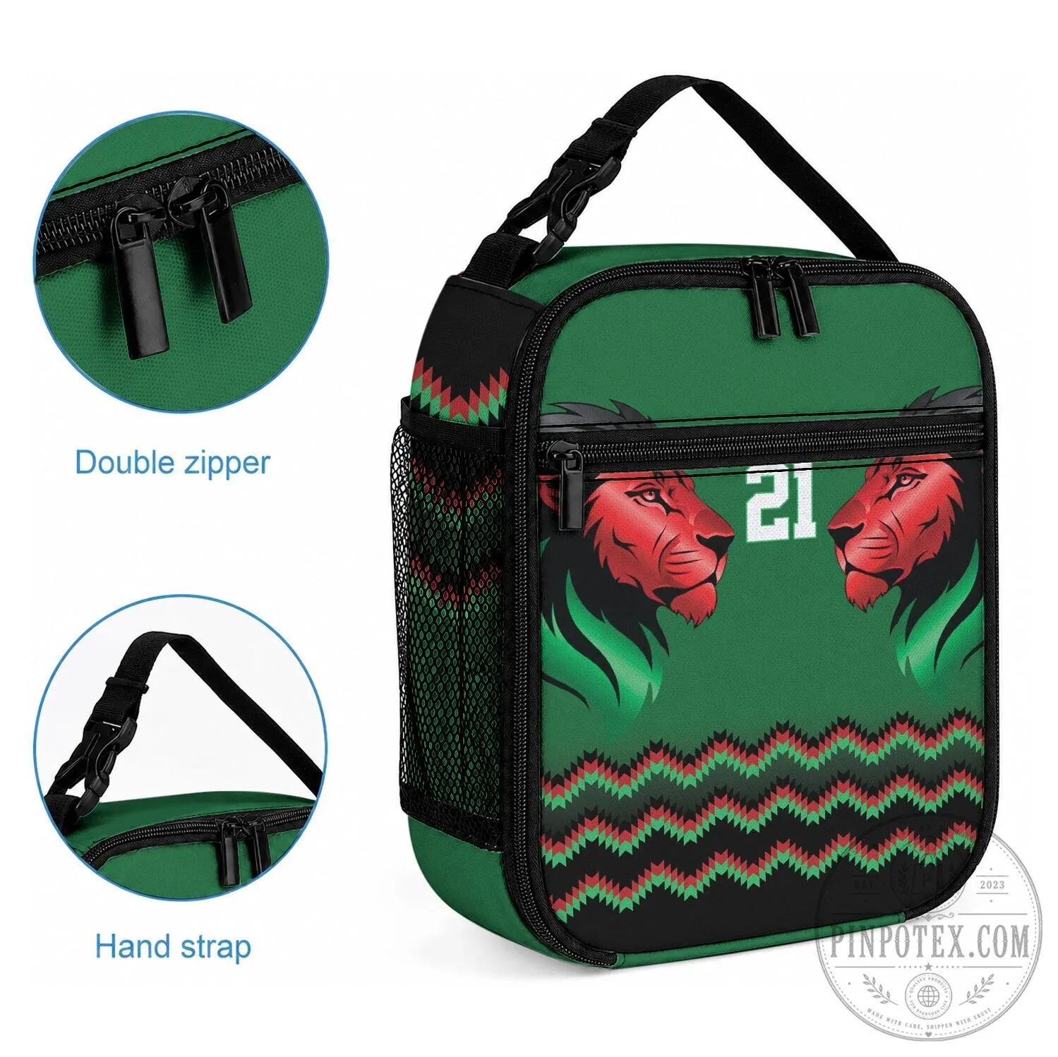 Kenya Cricket Africa Green Lion Head Pattern Insulated Lunch Bag 6 Kenya Cricket Africa Green Lion Head Pattern Insulated Lunch Bag