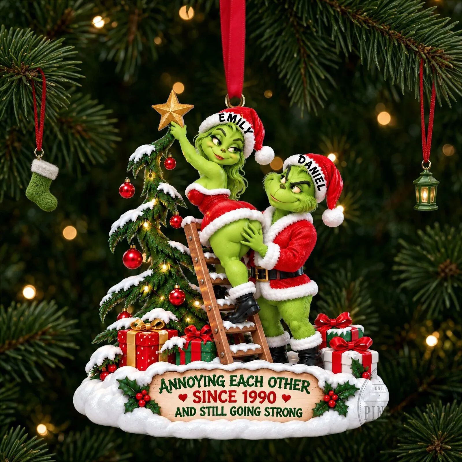 Personalized Grinch Naughty Christmas Couple Ornament - Annoying Each Other Since