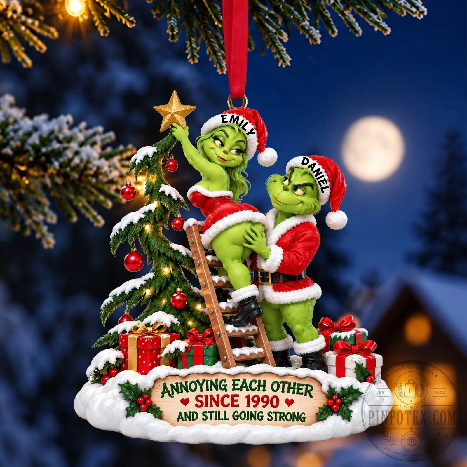Personalized Grinch Naughty Christmas Couple Ornament - Annoying Each Other Since 7 Personalized Grinch Naughty Christmas Couple Ornament - Annoying Each Other Since