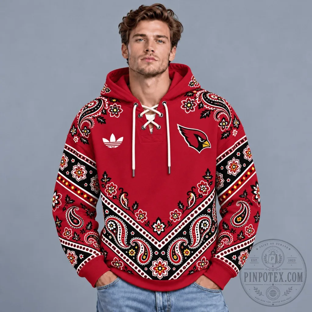 Arizona Cardinals NFL Heritage Bandana Paisley Print Lace Up Hoodie Arizona Cardinals NFL Heritage Bandana Paisley Print Lace Up Hoodie