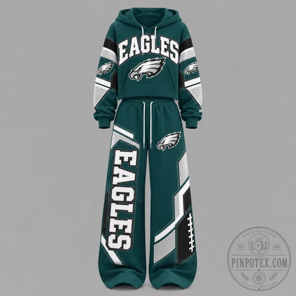 Philadelphia Eagles Women's Cropped Hoodie and Wide Leg Sweatpants Set Philadelphia Eagles Women's Cropped Hoodie and Wide Leg Sweatpants Set