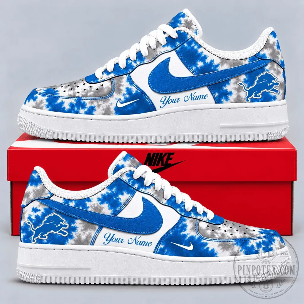 Detroit Lions Tie Dye Custom Name Blue and White Air Force 1 Shoes Detroit Lions Tie Dye Custom Name Blue and White Air Force 1 Shoes