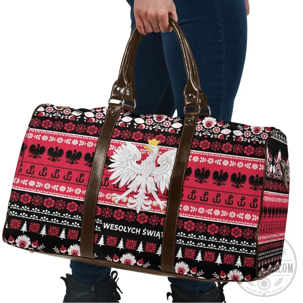 Polish Wesolych Swiat Travel Bag Lachy Sadeckie Pattern Black Version 9 Polish Wesolych Swiat Travel Bag Lachy Sadeckie Pattern Black Version