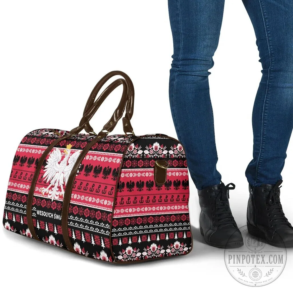 Polish Wesolych Swiat Travel Bag Lachy Sadeckie Pattern Black Version 10 Polish Wesolych Swiat Travel Bag Lachy Sadeckie Pattern Black Version