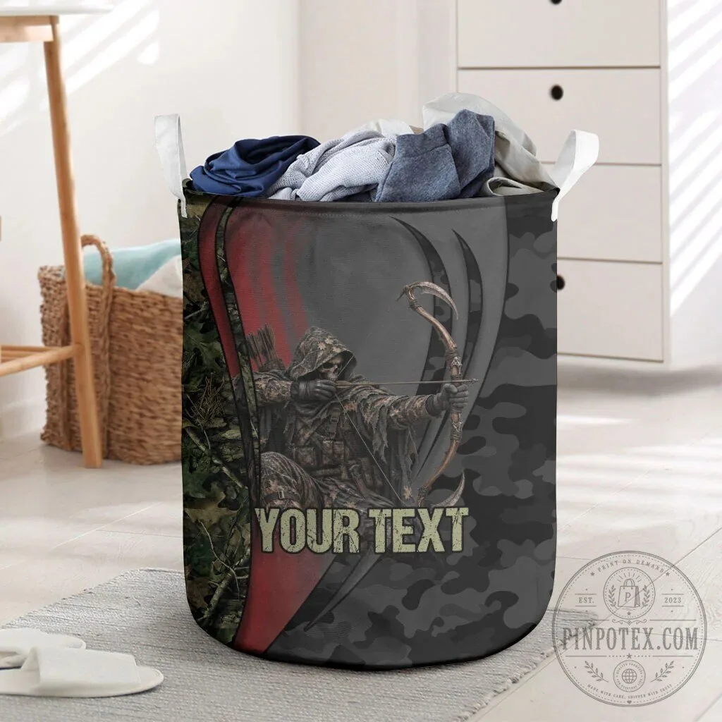 Personalized Grim Reaper Bow Hunter Camouflage Laundry Basket for Hunters