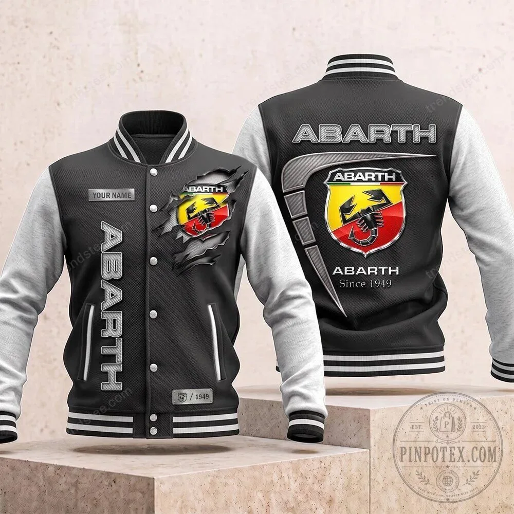 Abarth Scorpion Logo Black and Gray Varsity Jacket with Custom Name