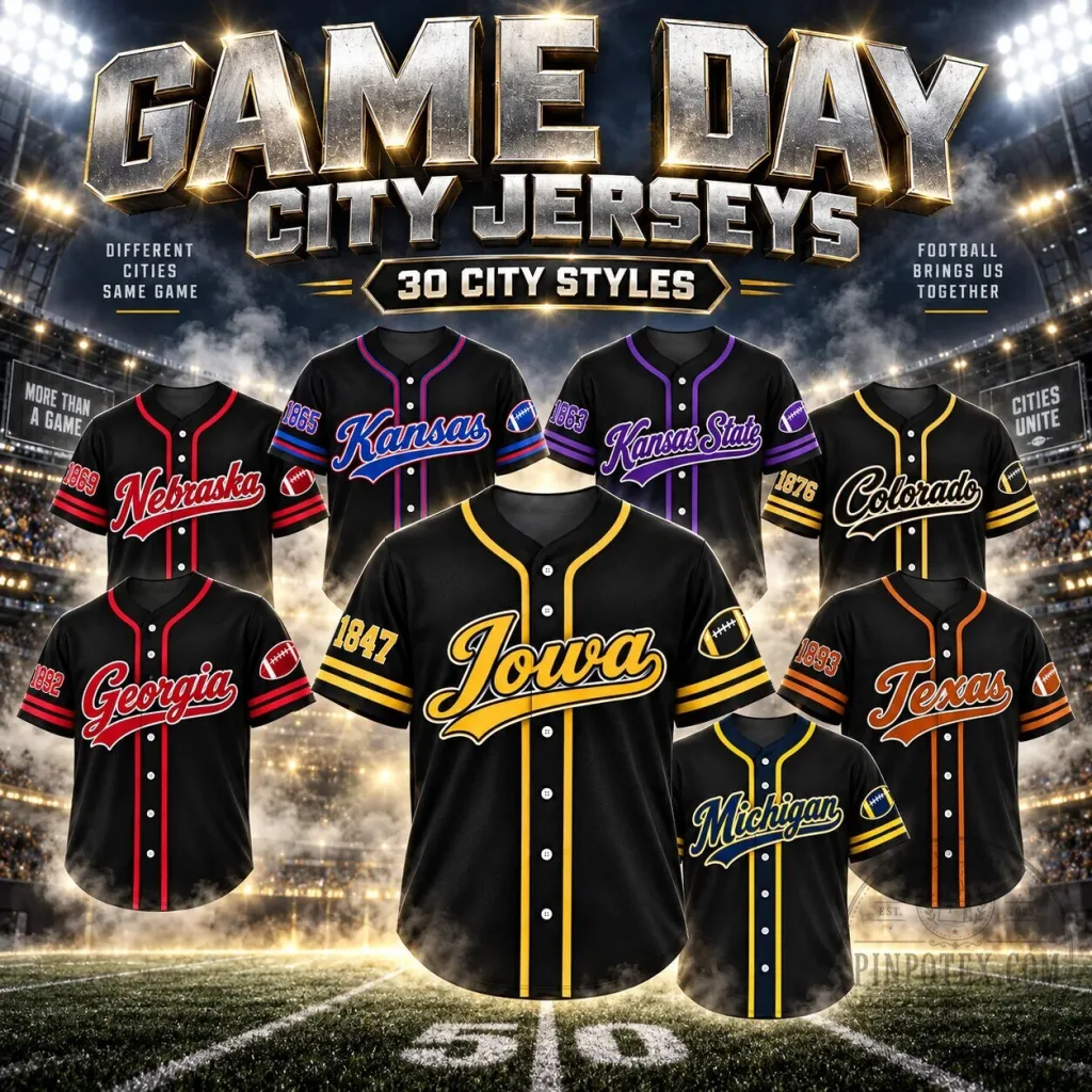 College Football Fan Game Day City Baseball Jersey for Men and Women College Football Fan Game Day City Baseball Jersey for Men and Women