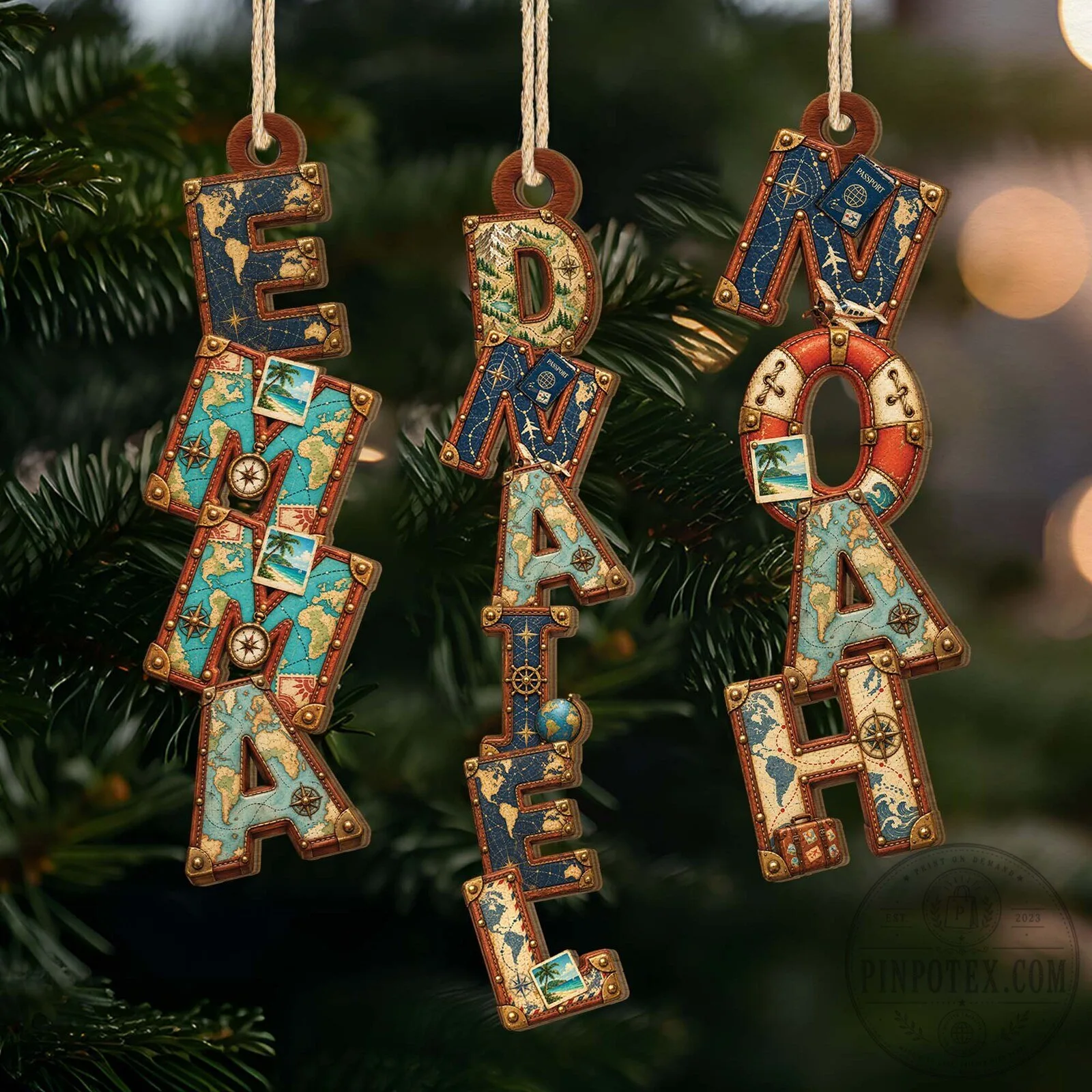 Personalized Travel Lover Letter Christmas Tree Ornament Gift for Travelers 9 Personalized Travel Lover Letter Christmas Tree Ornament Gift for Travelers