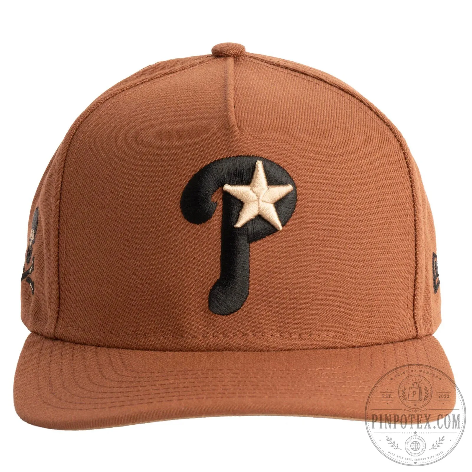 Philadelphia Phillies Brown Jolly Roger Skull and Crossbones Snapback Cap Hat 9 Philadelphia Phillies Brown Jolly Roger Skull and Crossbones Snapback Cap Hat